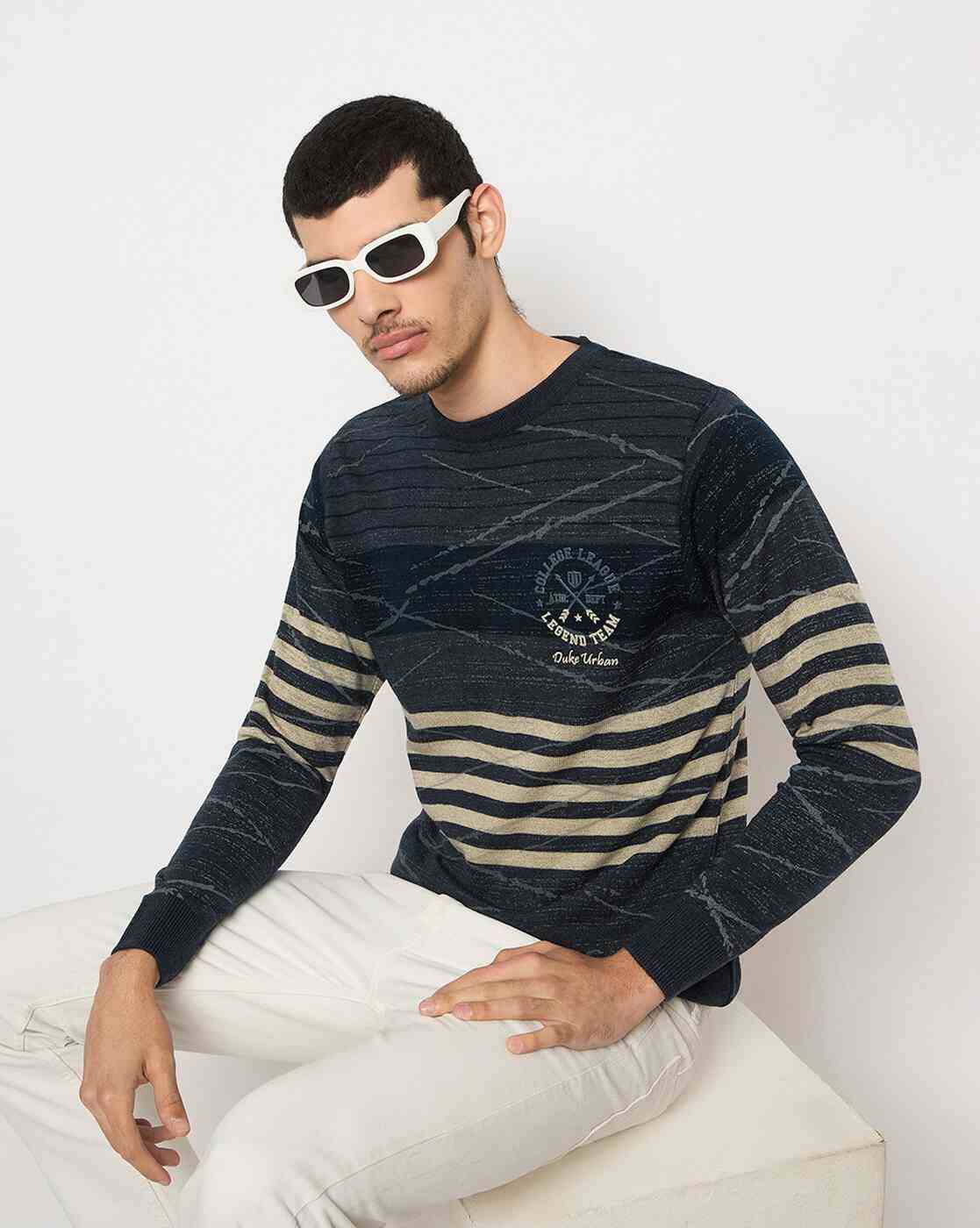 DUKE | Men Striped Regular Fit Crew-Neck Pullover|4