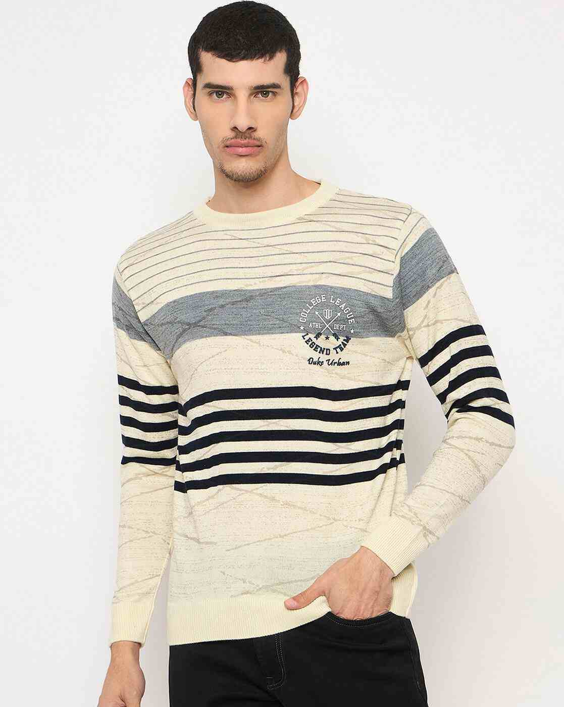 DUKE | Men Striped Regular Fit Crew-Neck Pullover|0