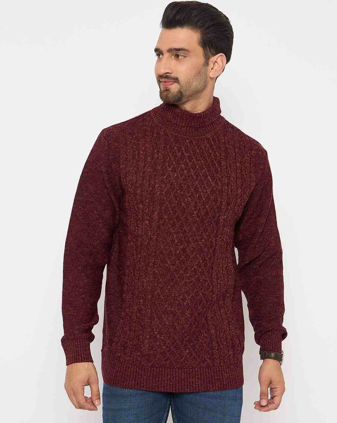 Men Cable-Knit Regular Fit Turtleneck Pullover