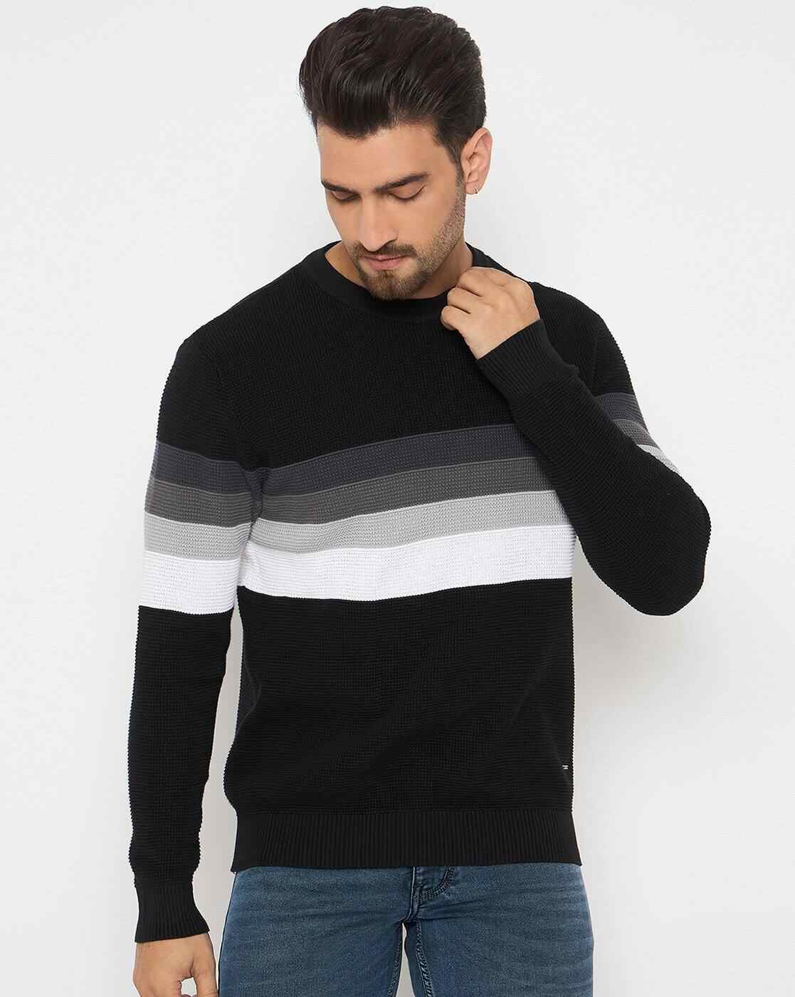 Men Striped Regular Fit Crew-Neck Pullover