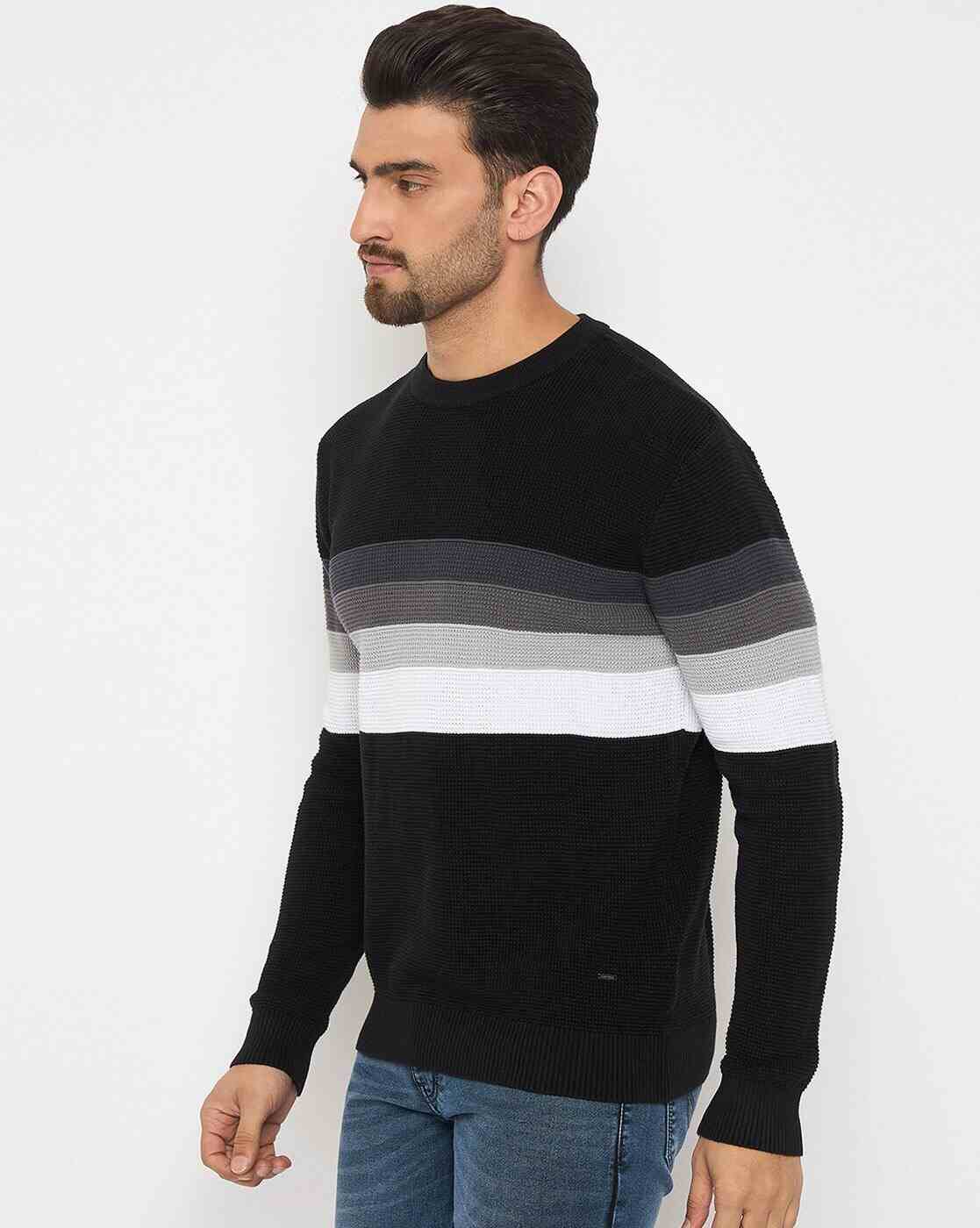 DUKE | Men Striped Regular Fit Crew-Neck Pullover|1