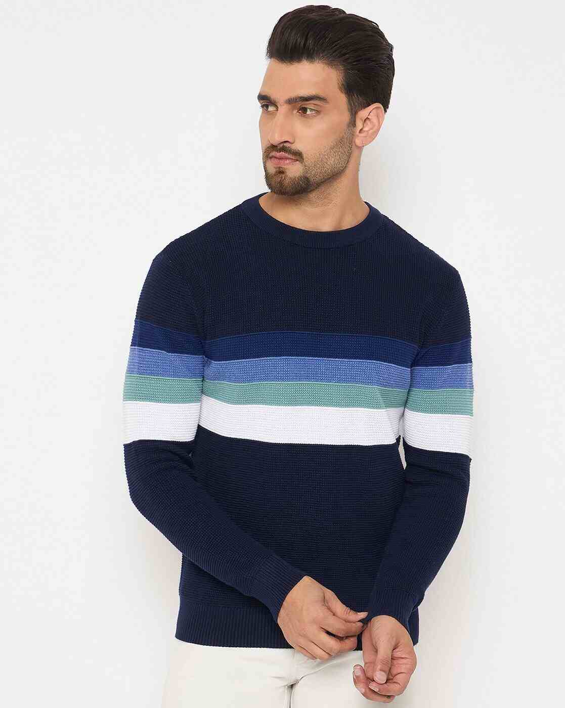 DUKE | Men Striped Regular Fit Crew-Neck Pullover|0