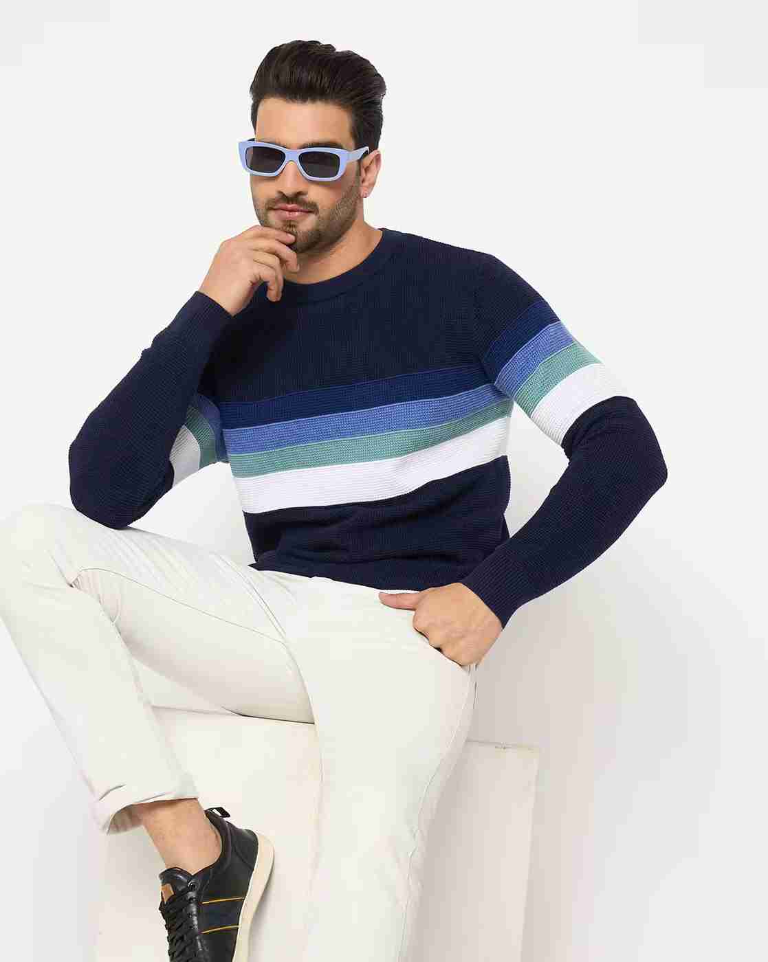 DUKE | Men Striped Regular Fit Crew-Neck Pullover|4