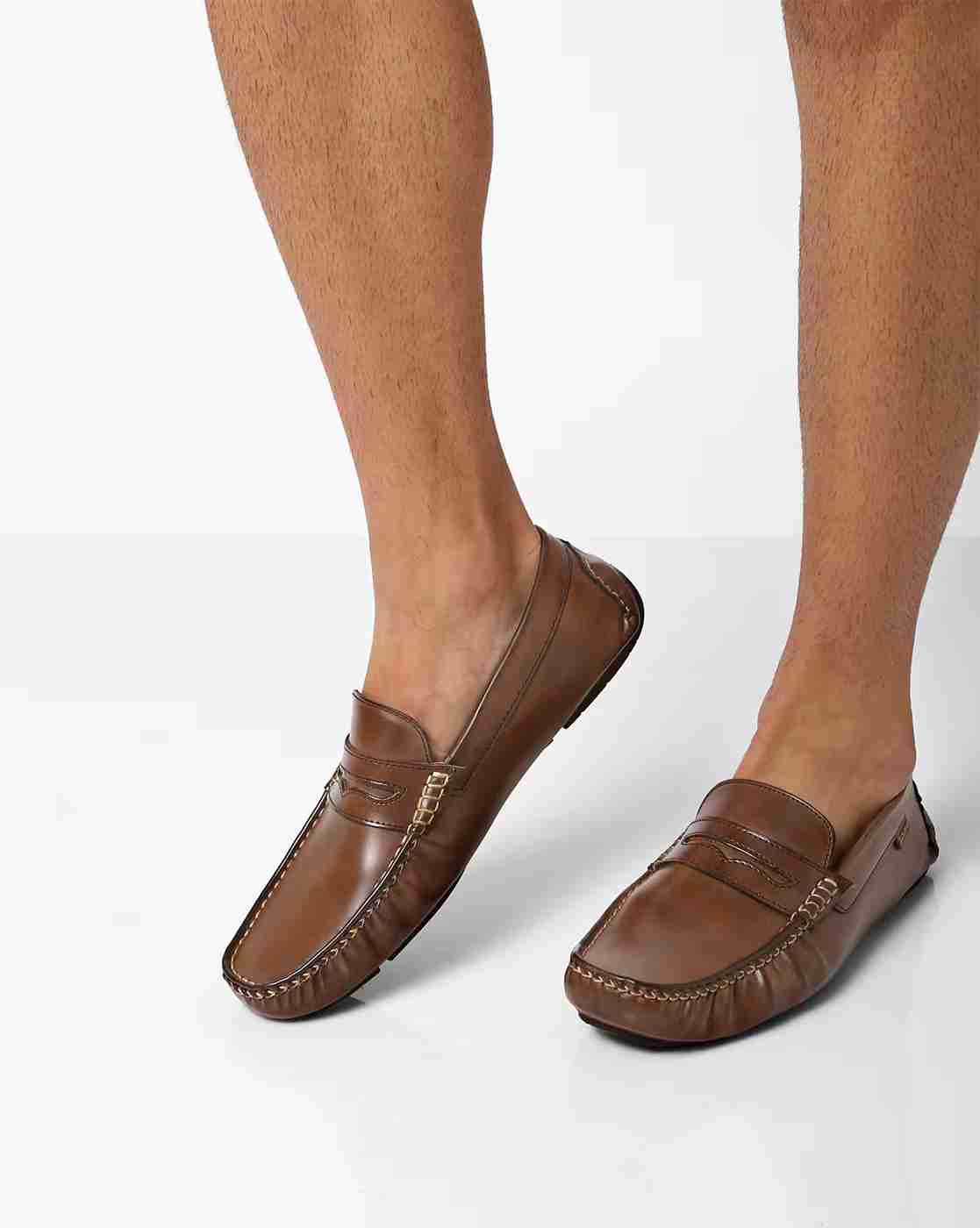 Flat Penny Loafers with Contrast Stitch