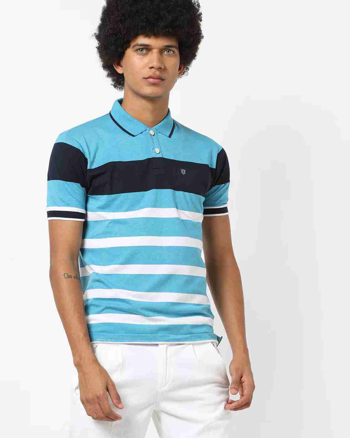 Striped Polo T-shirt with Patch Pocket