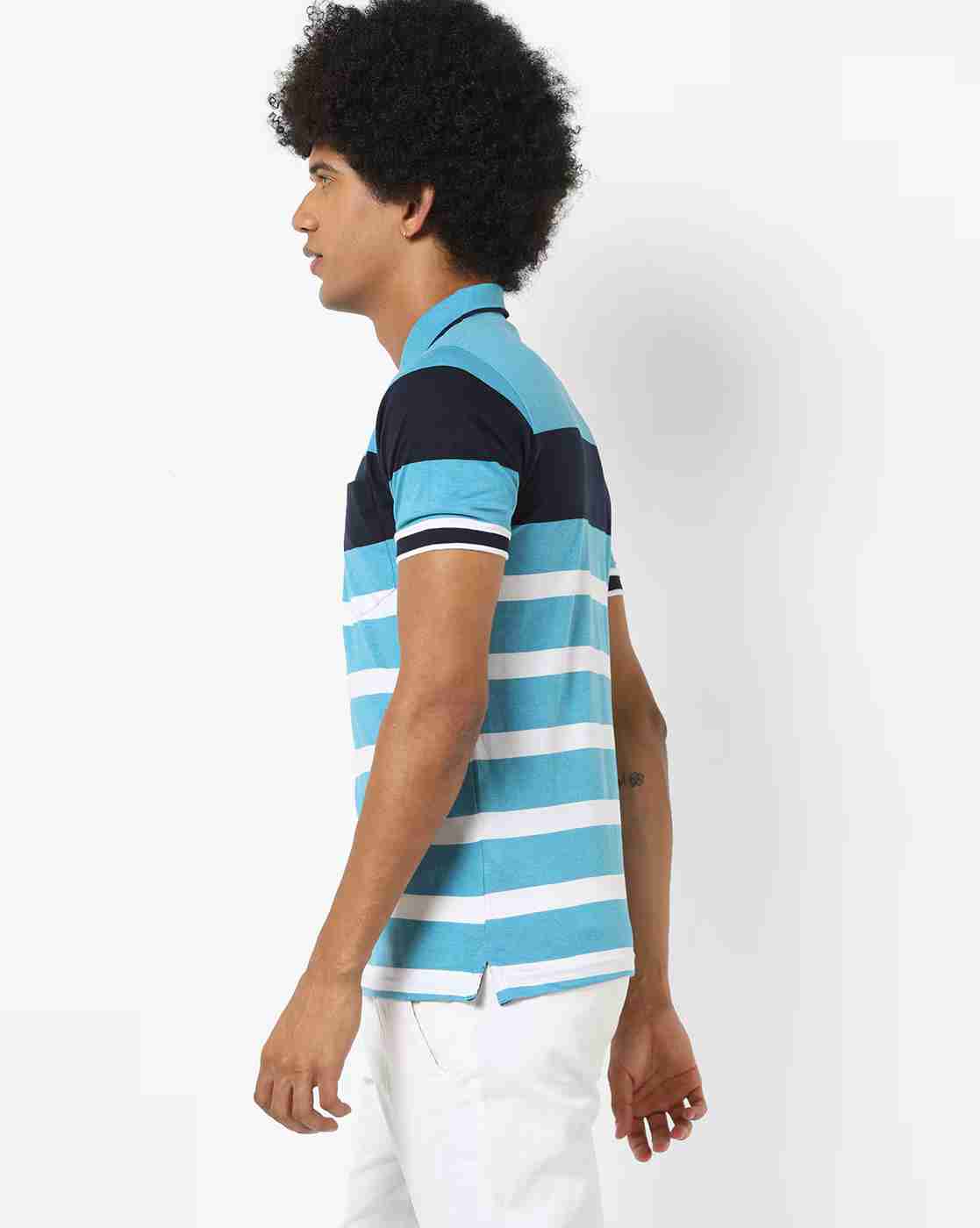 DUKE | Striped Polo T-shirt with Patch Pocket|1
