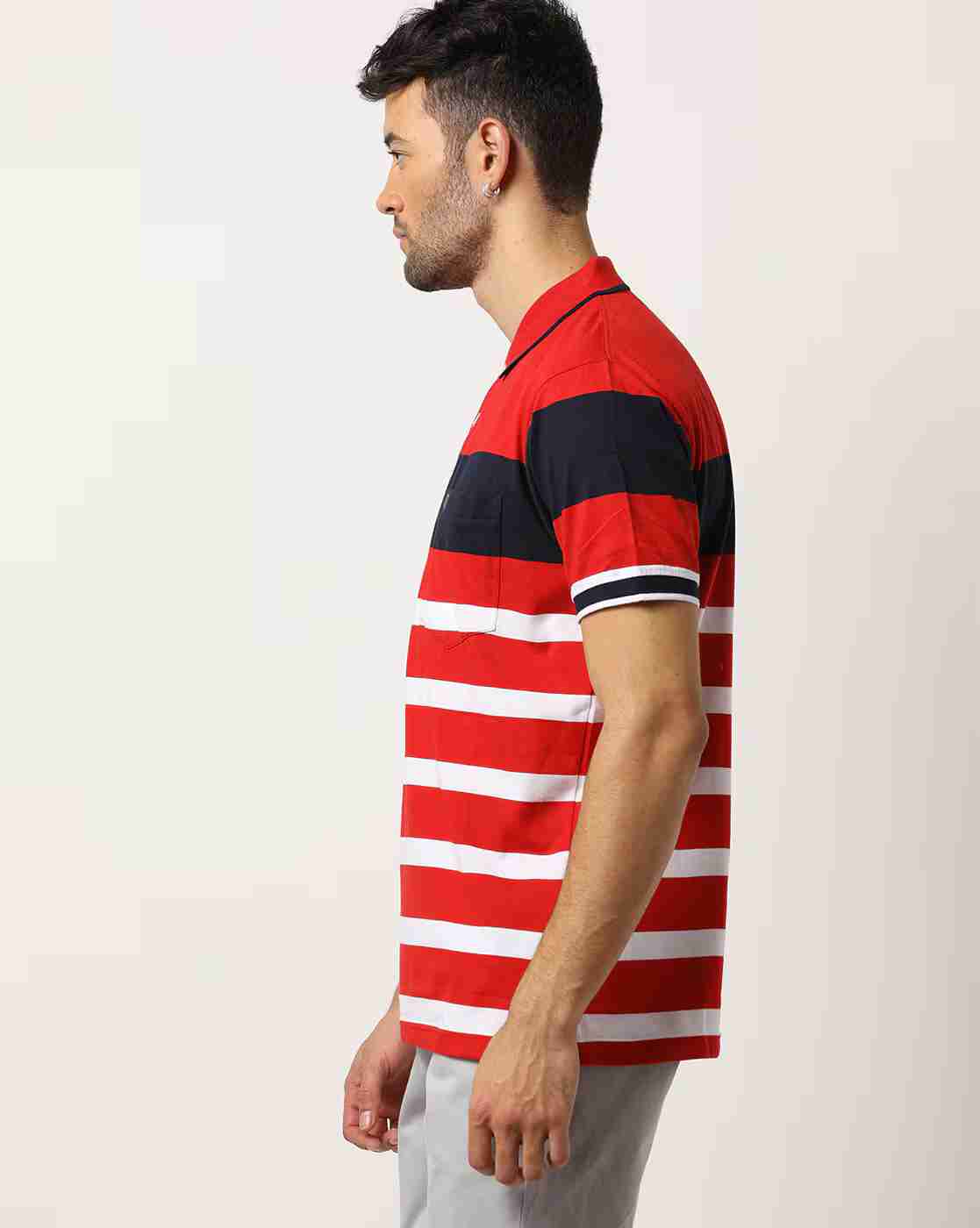 DUKE | Striped Polo T-shirt with Patch Pocket|1
