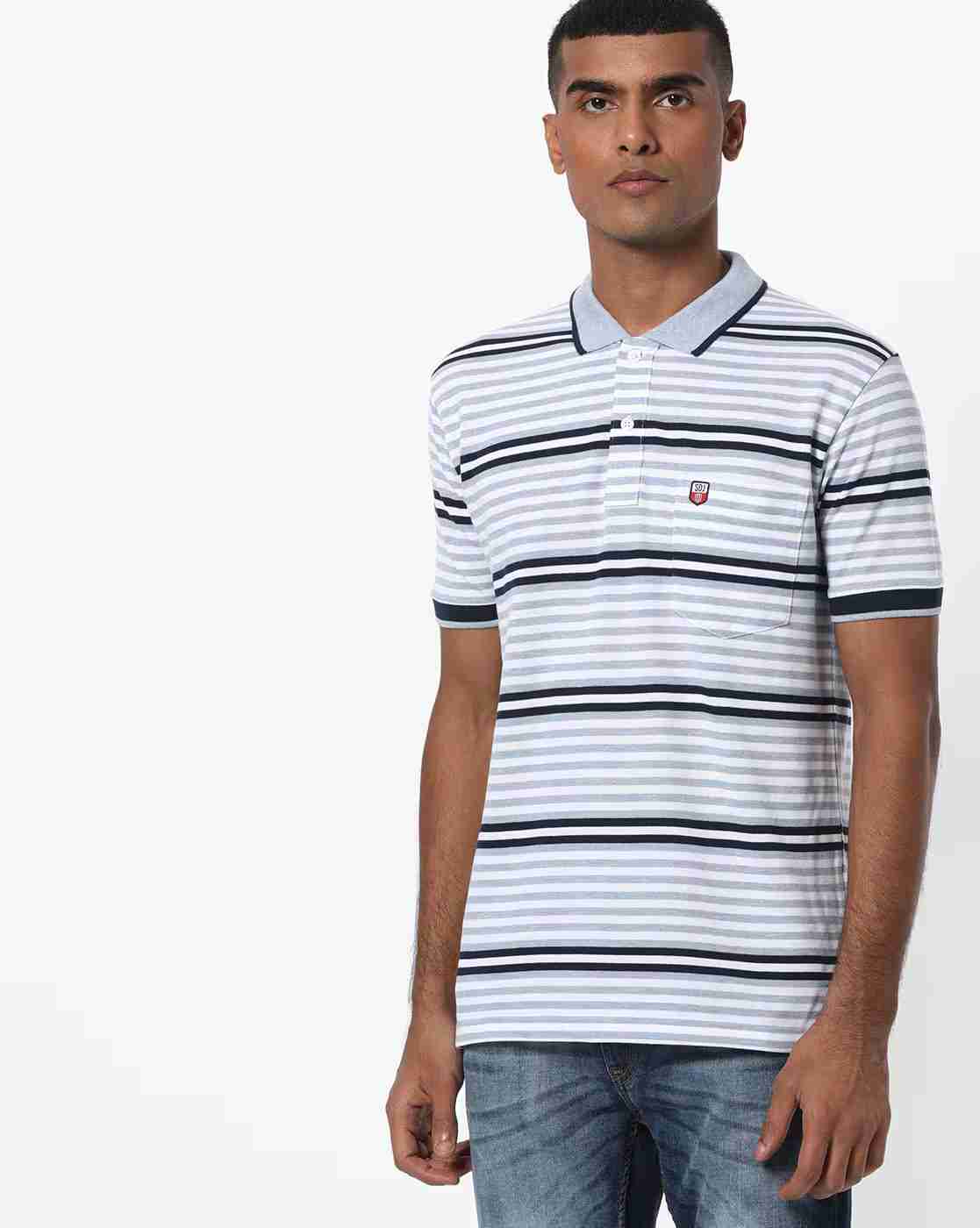 DUKE | Striped Polo T-shirt with Patch Pocket|0