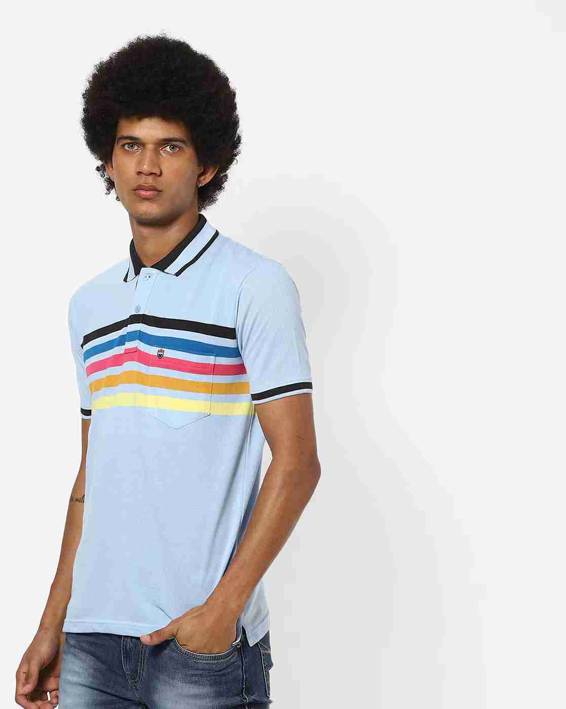 Polo T-shirt with Placement Stripes