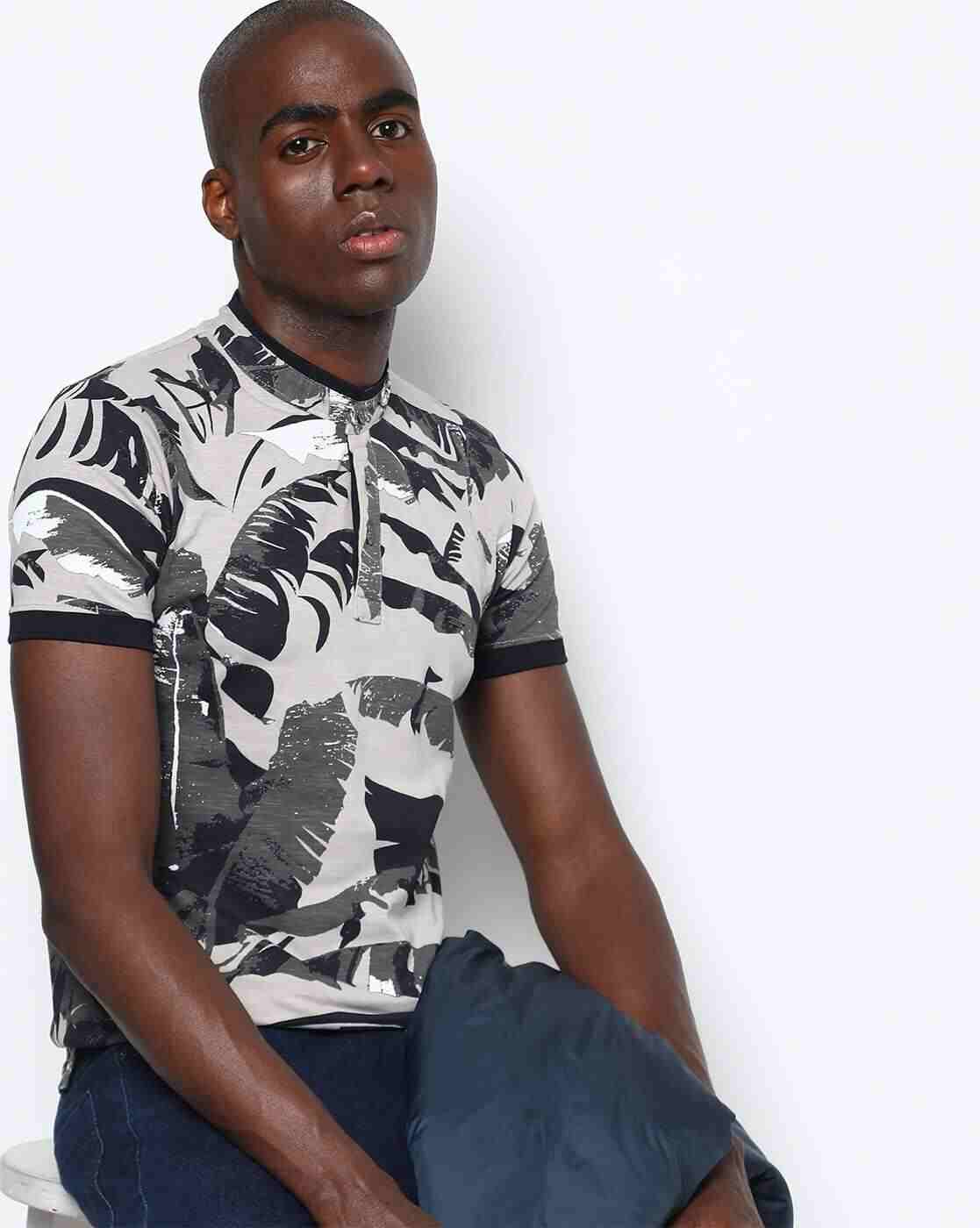 DUKE | Leaf Print Slim Fit Henley T-shirt|0