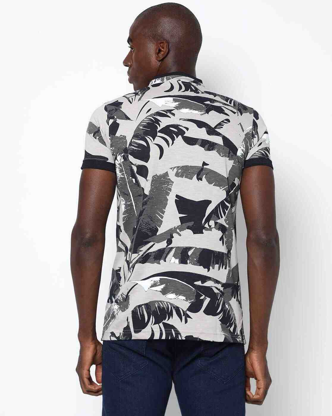 DUKE | Leaf Print Slim Fit Henley T-shirt|1
