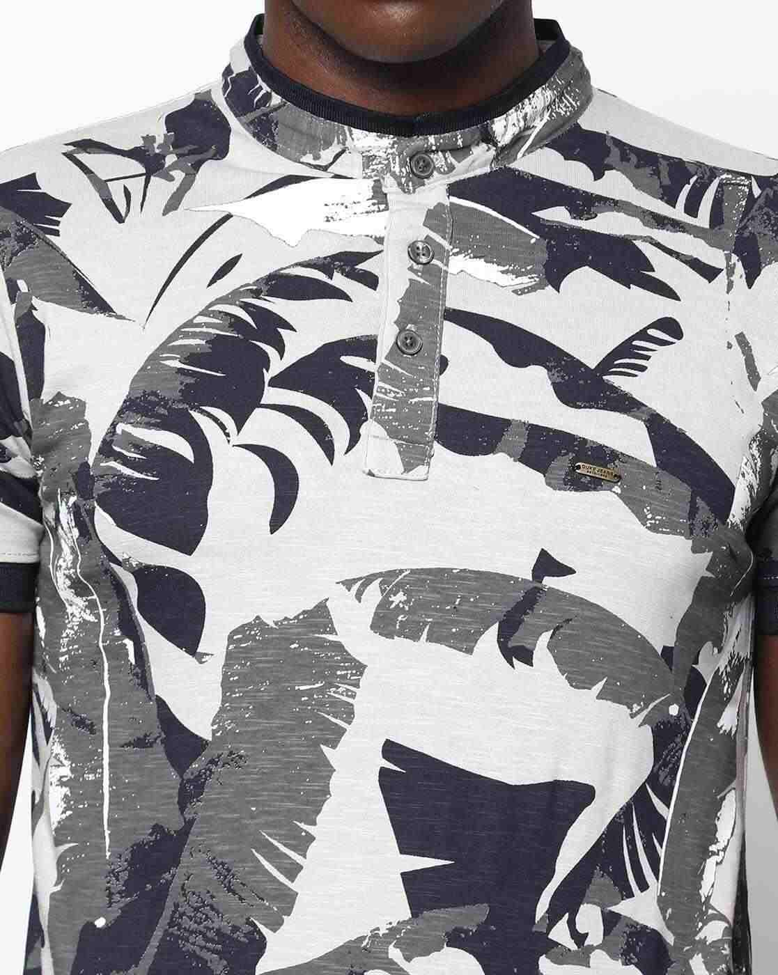 DUKE | Leaf Print Slim Fit Henley T-shirt|2