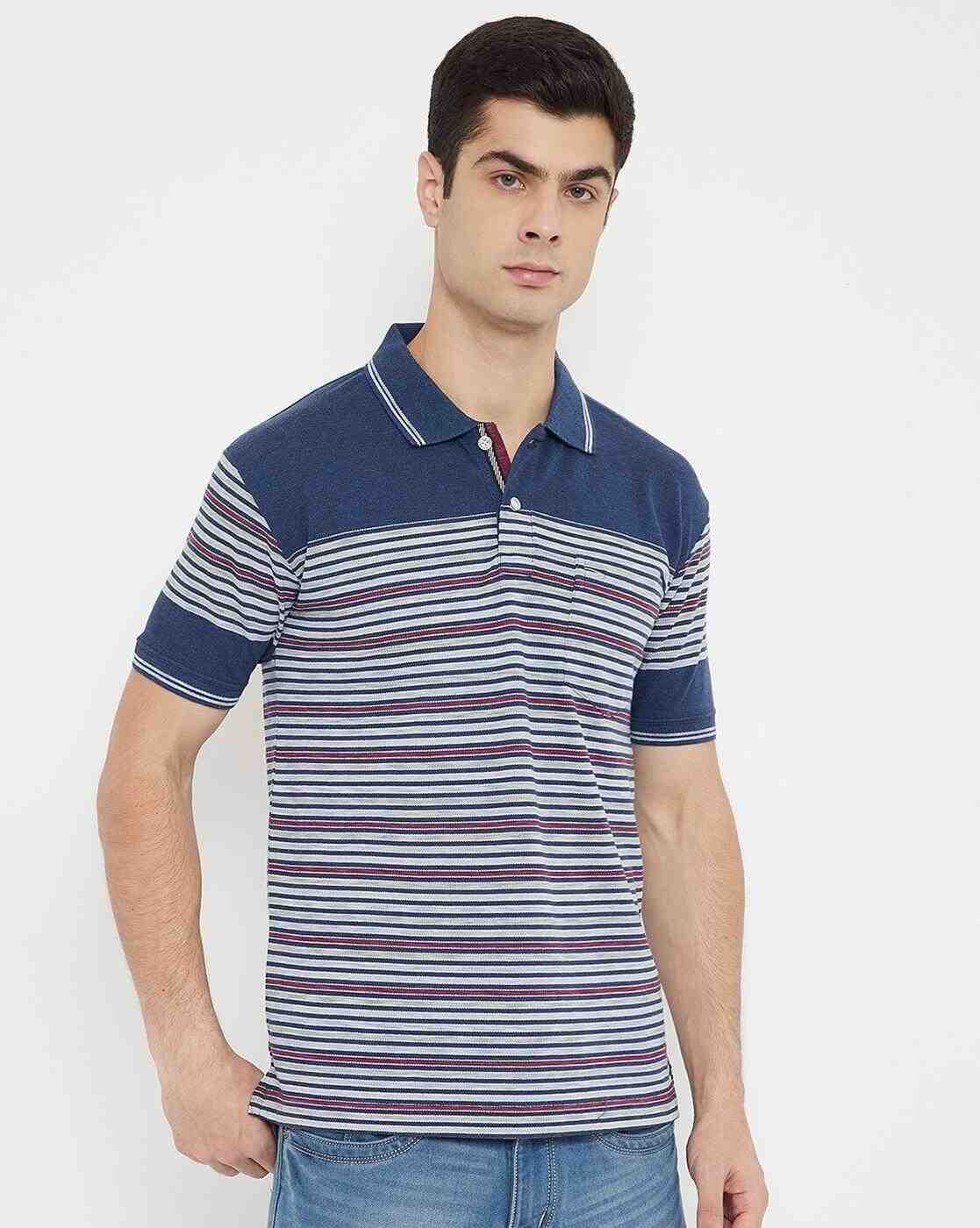 DUKE | Striped Polo T-shirt with Patch Pocket|0