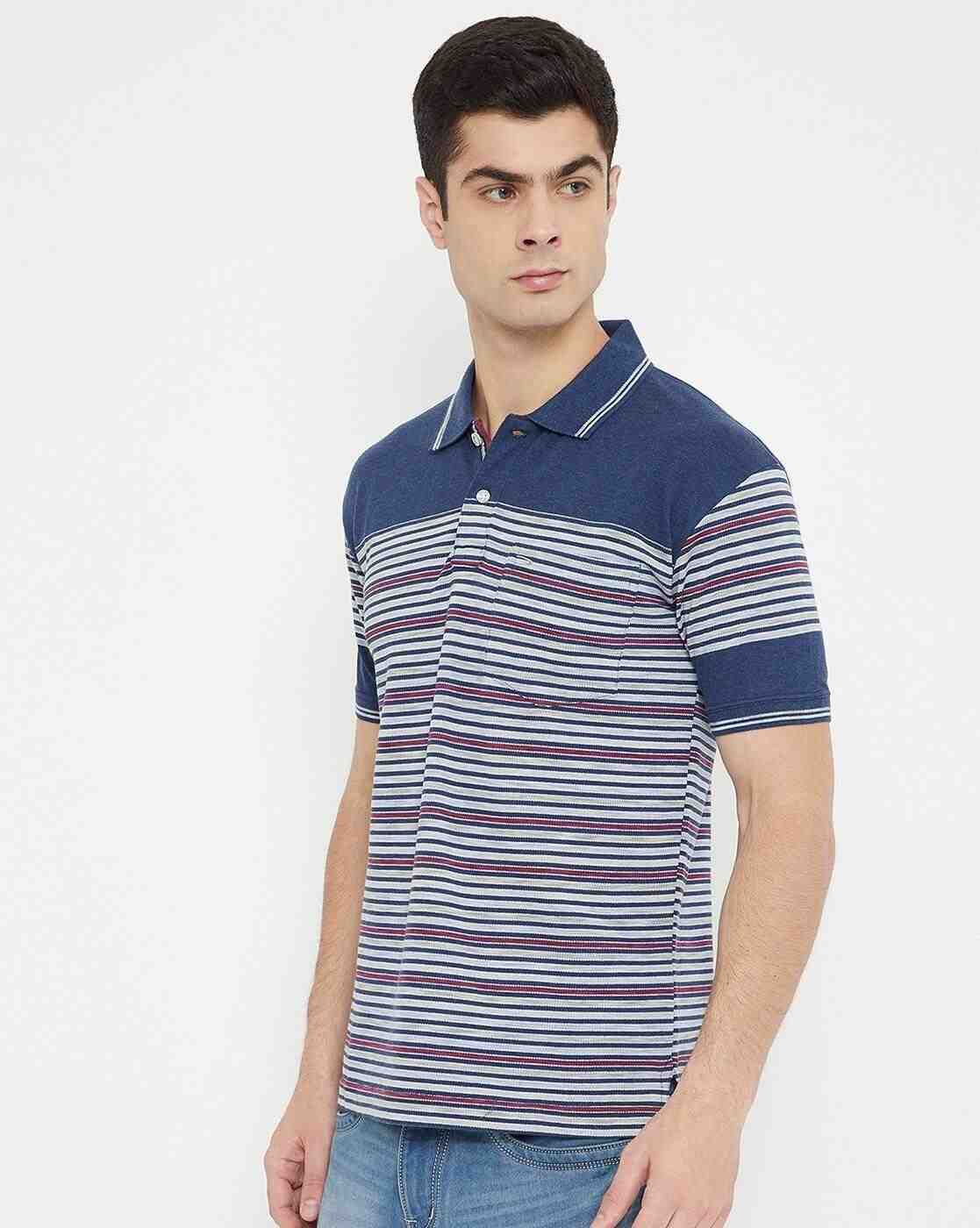 DUKE | Striped Polo T-shirt with Patch Pocket|2