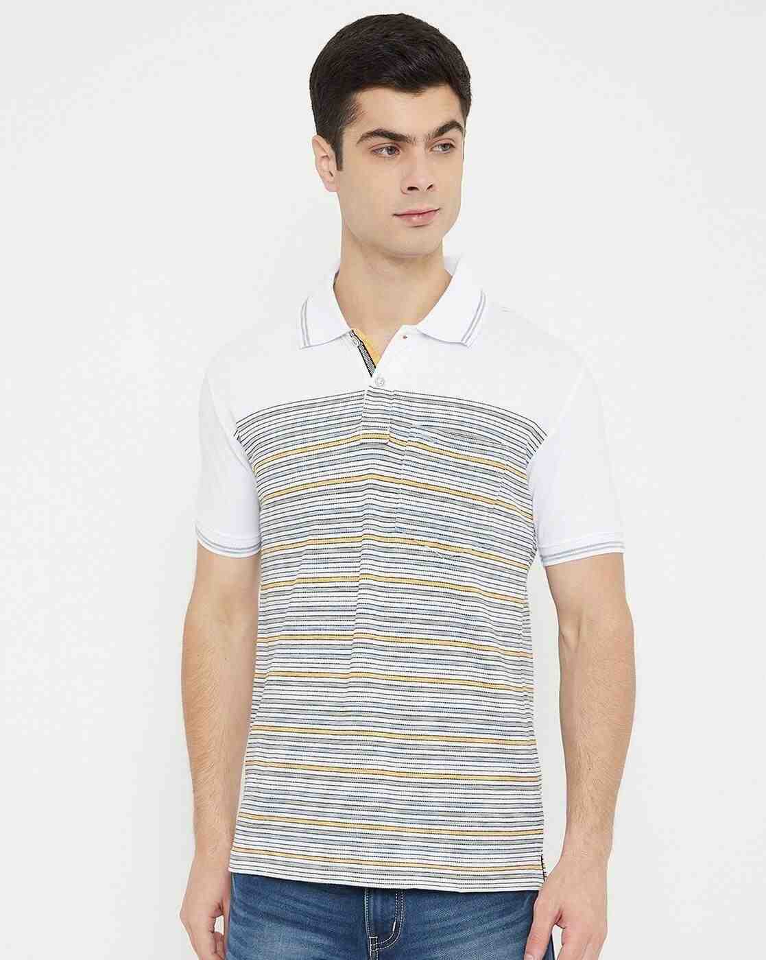 Striped Polo T-shirt with Patch Pocket