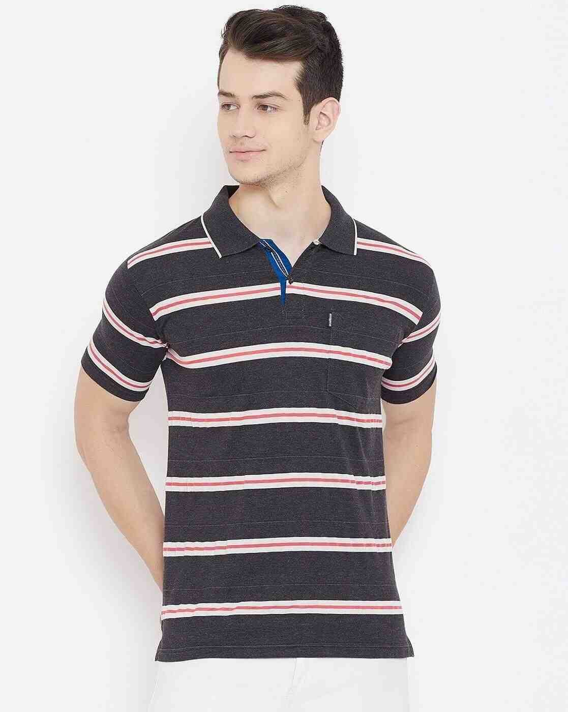 Striped Slim Fit Polo T-shirt with Patch Pocket