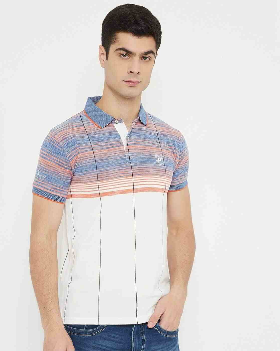 Striped Colourblock Slim Fit Polo T-shirt