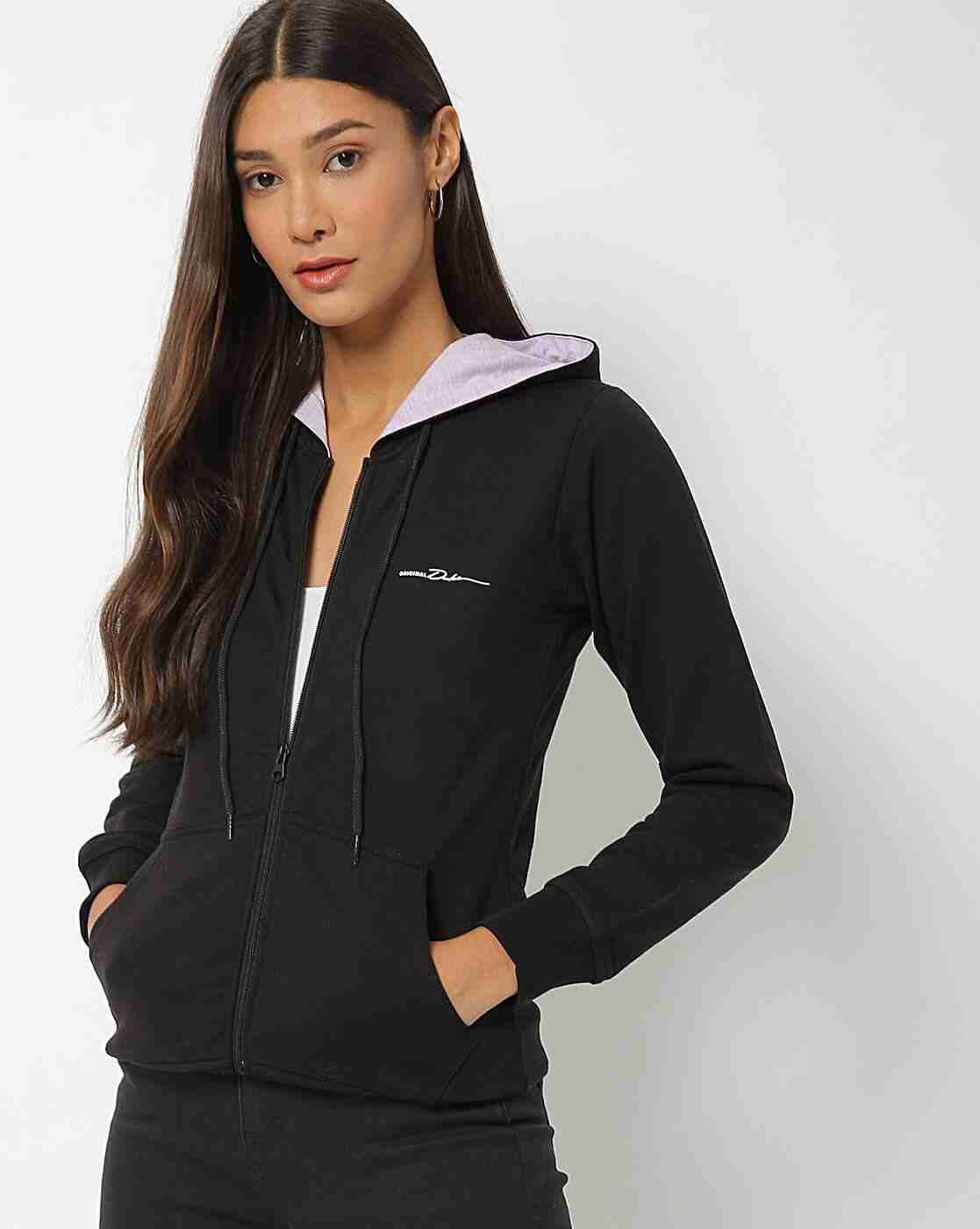 Zip-Front Hoodie with Split Kangaroo Pockets