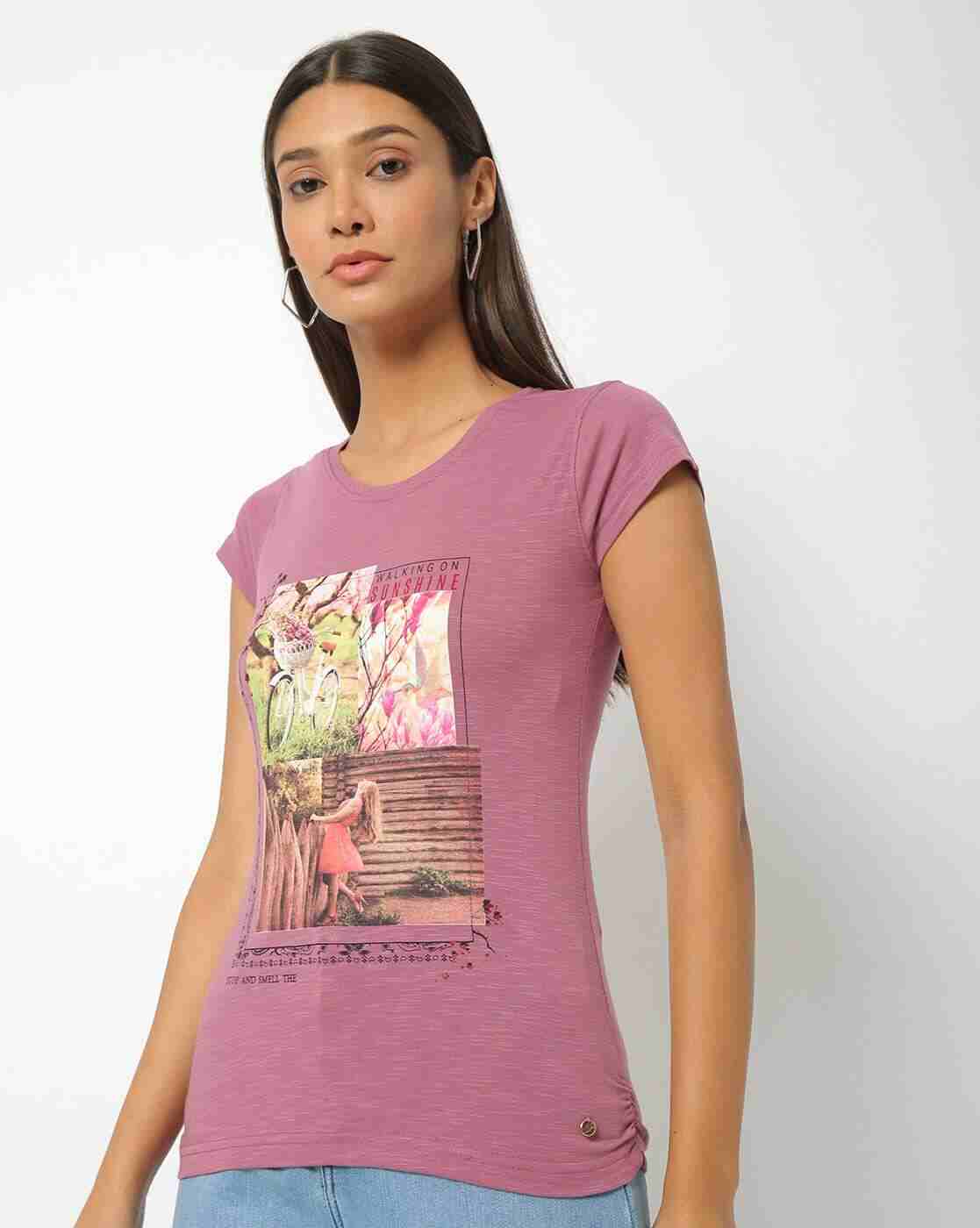 DUKE | Graphic Print Round-Neck T-shirt with Cap Sleeves|0