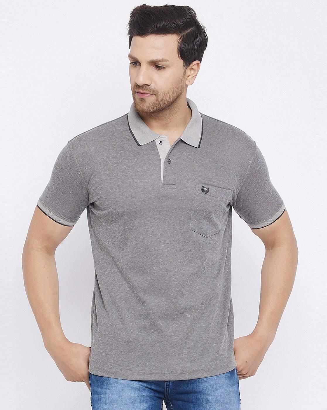 Heathered Polo T-shirt with Patch Pocket