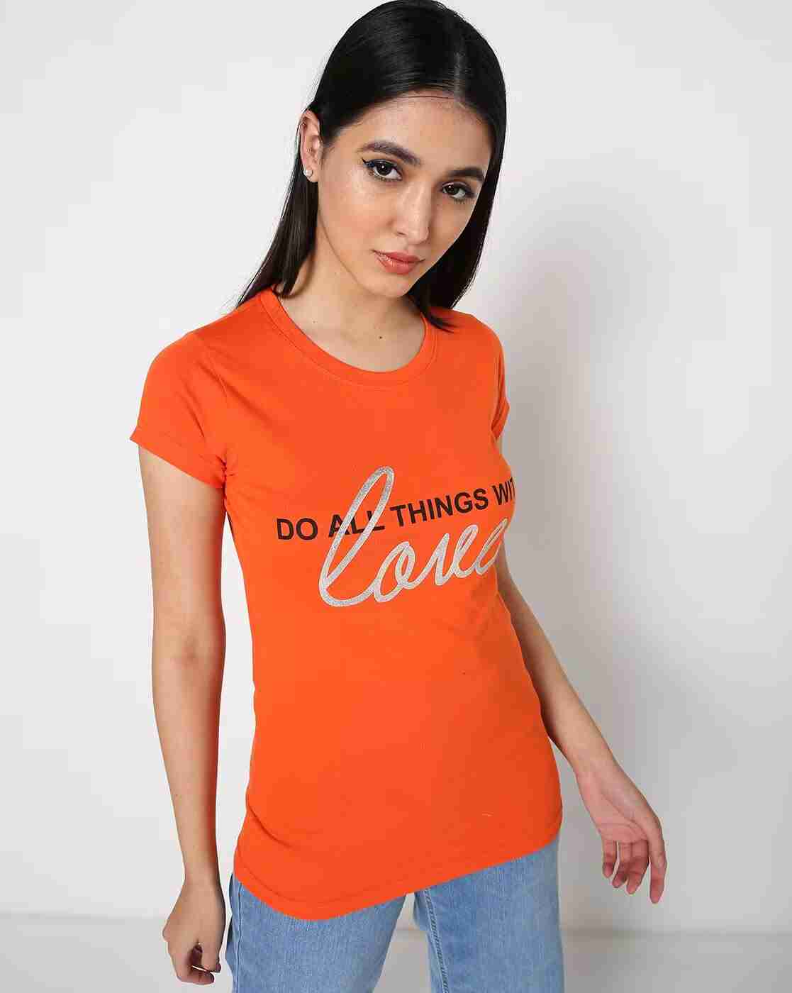 Typographic Print Slim Fit Round-Neck Top