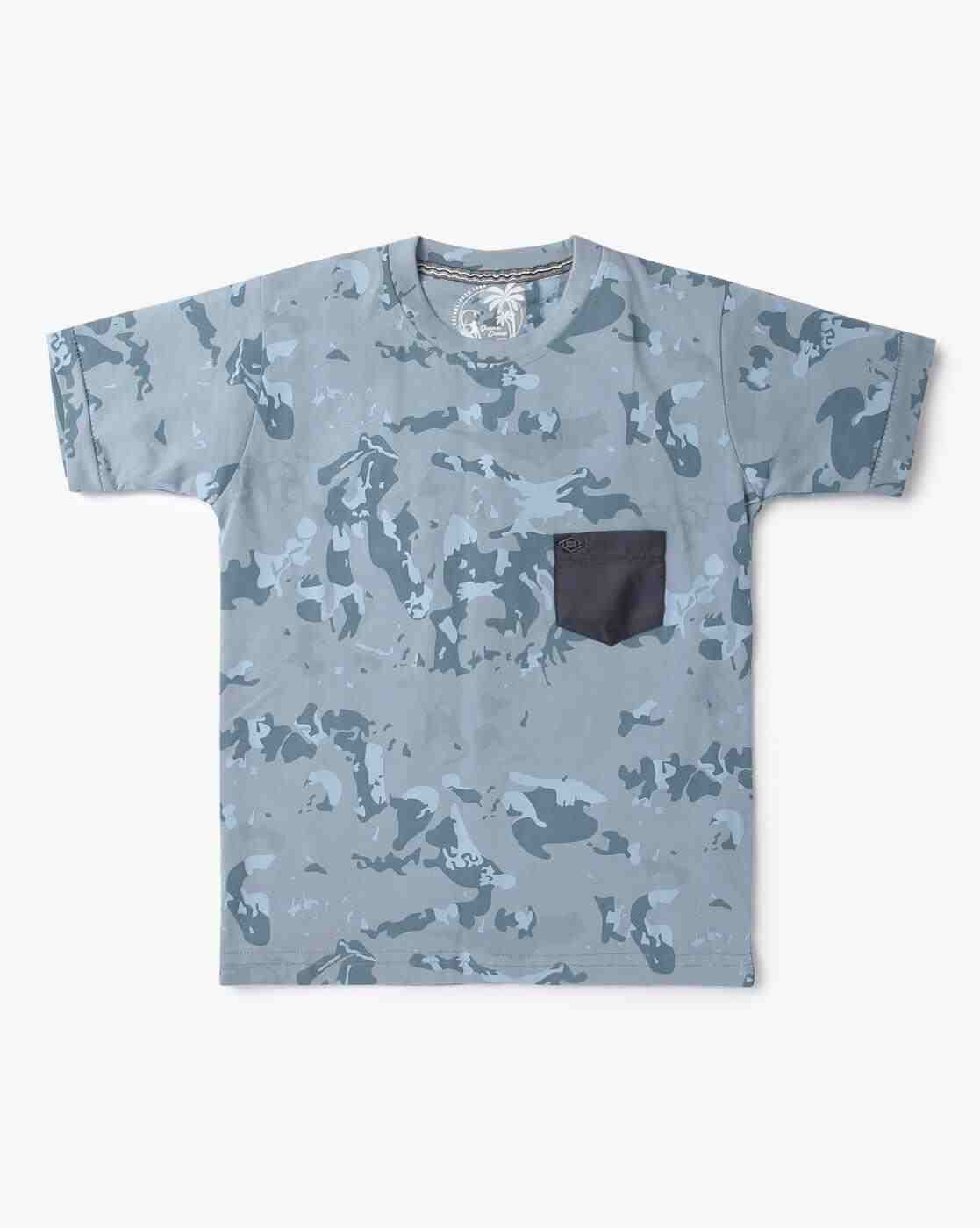 Camouflage Print Crew-Neck T-Shirt with Patch Pocket