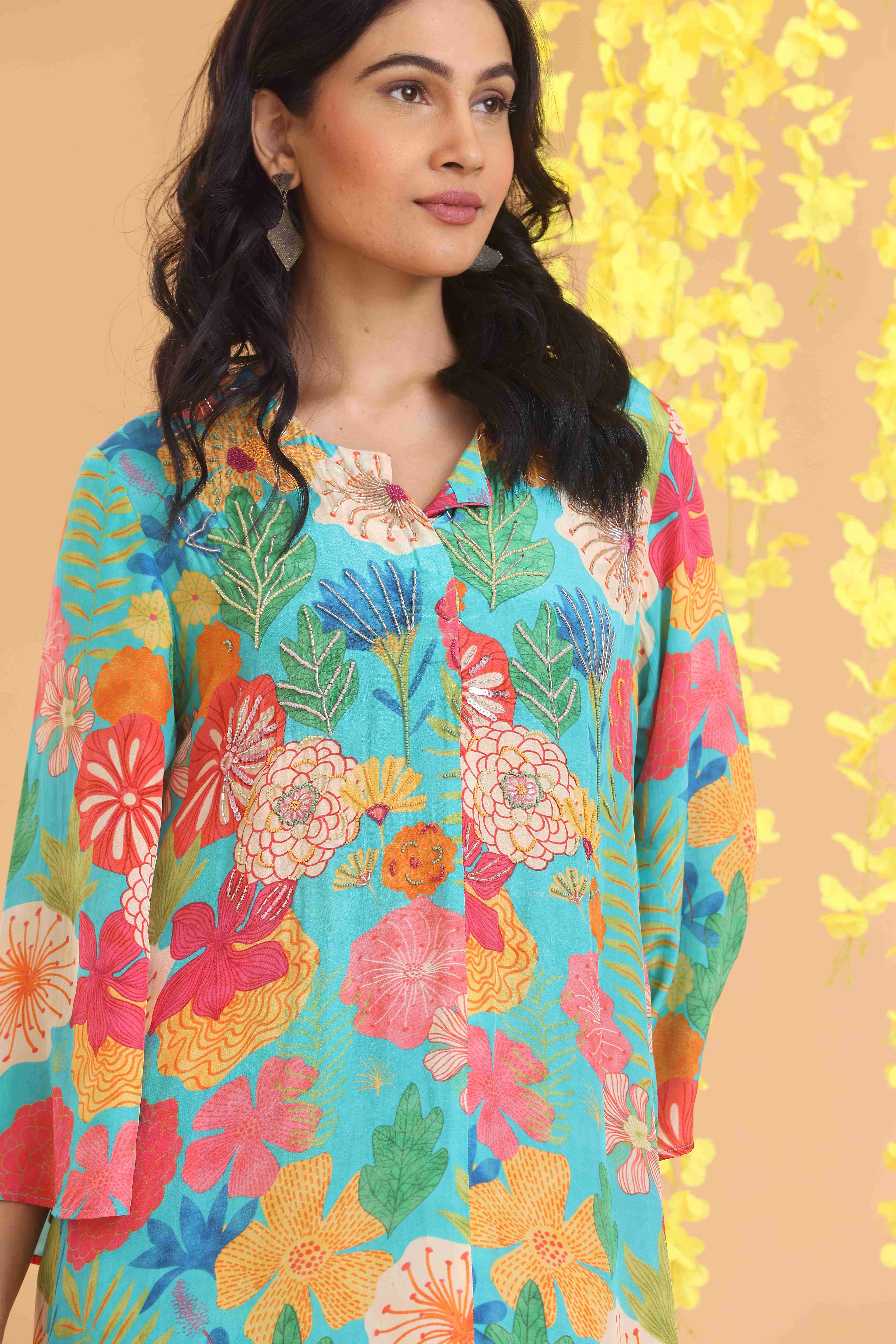 Short Printed High Low Kurta set