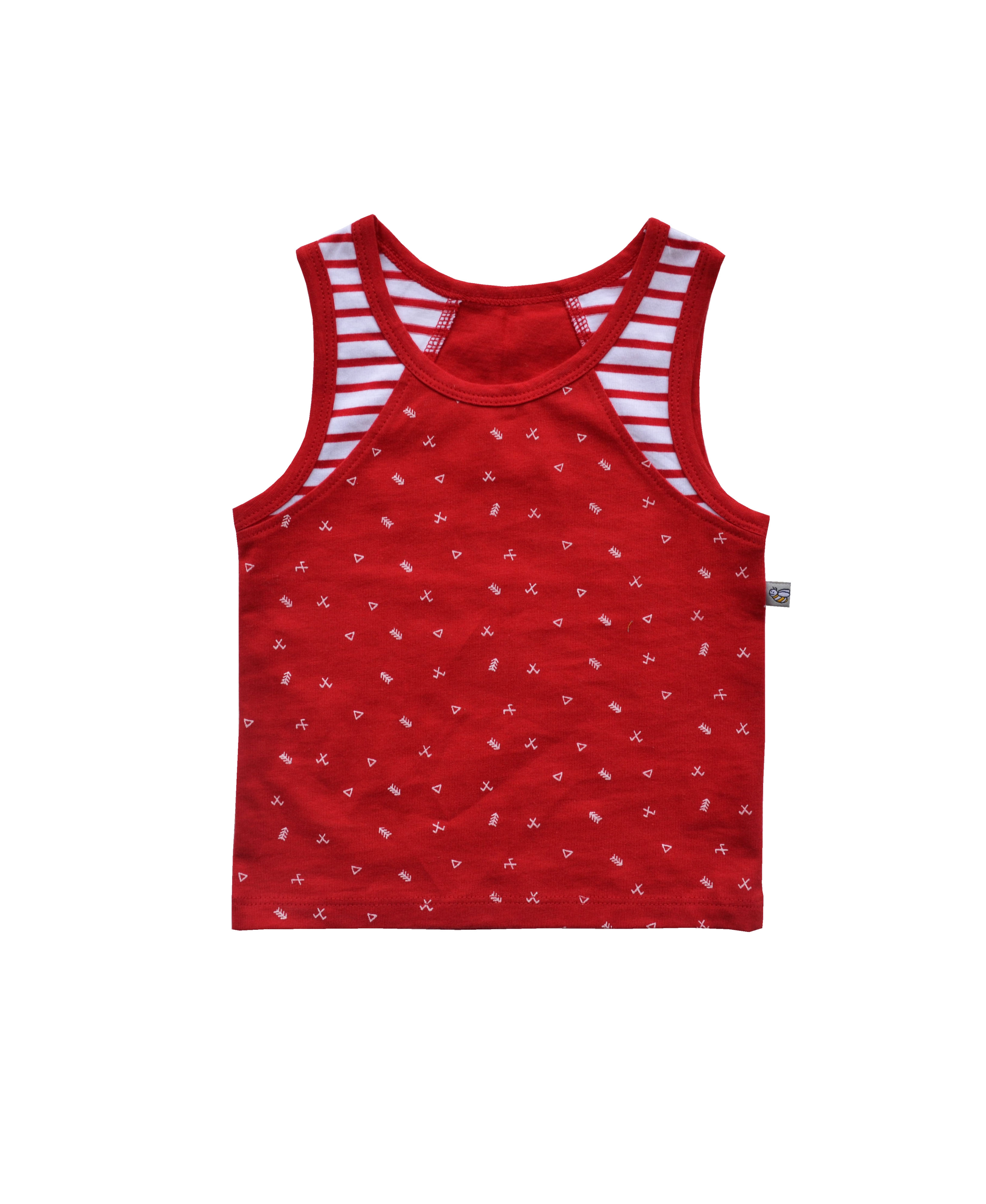 Babeez | Red Vest with stripes and small print (100% Cotton Single Jersey) undefined