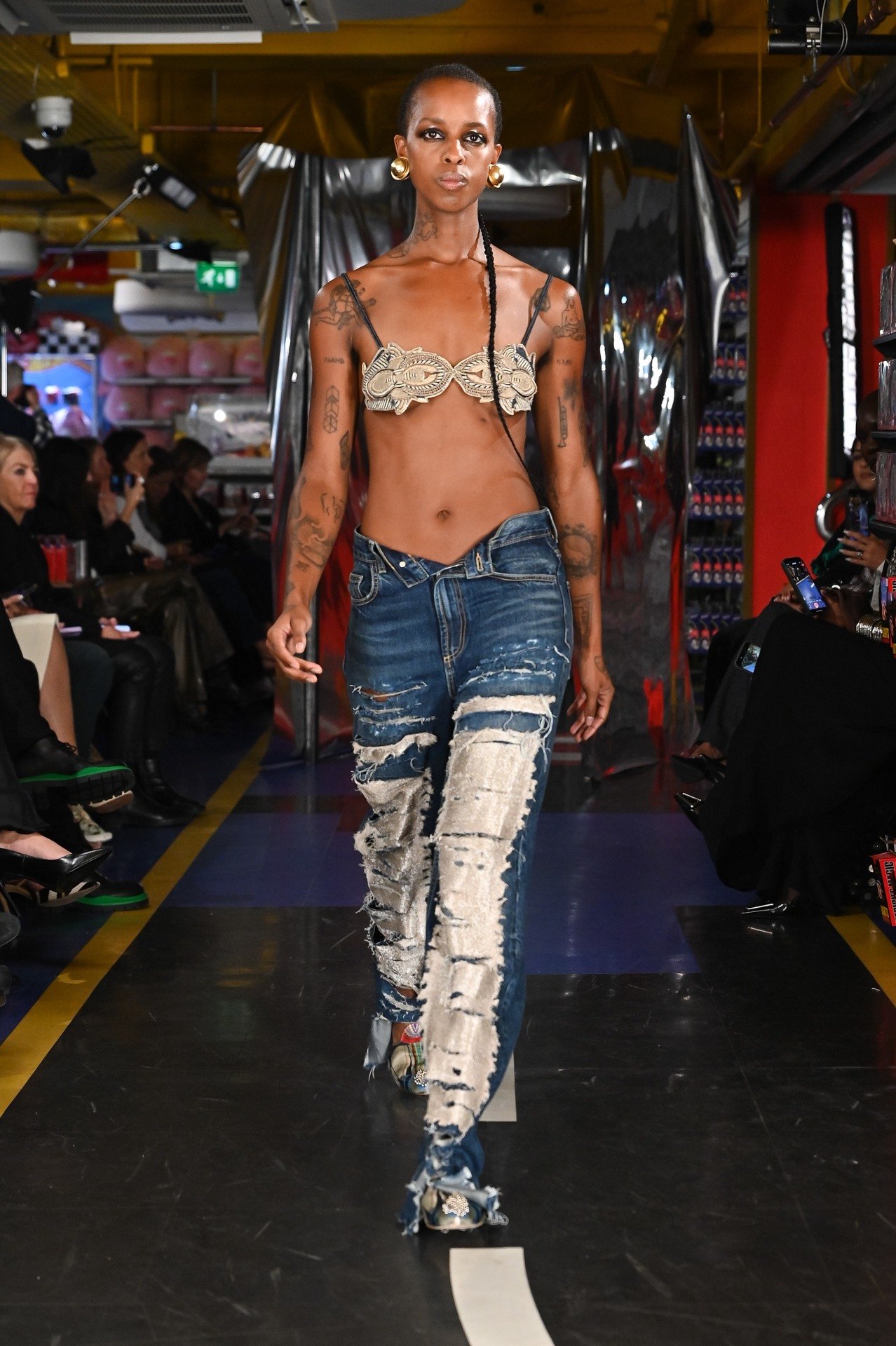 Shredded Denim Straight Pants