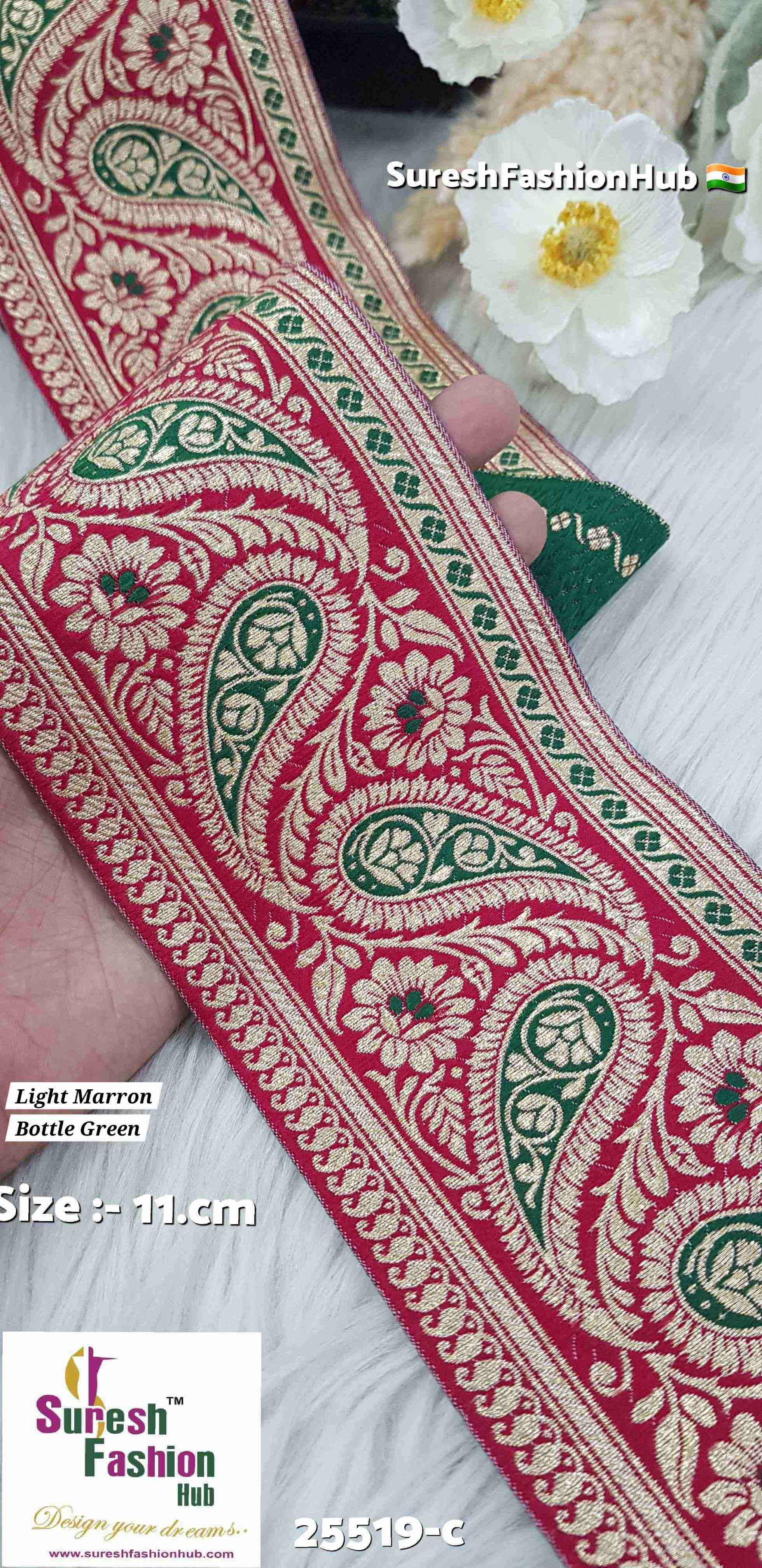 Light Maroon-Bottle Green Keri Floral Banarasi Lace