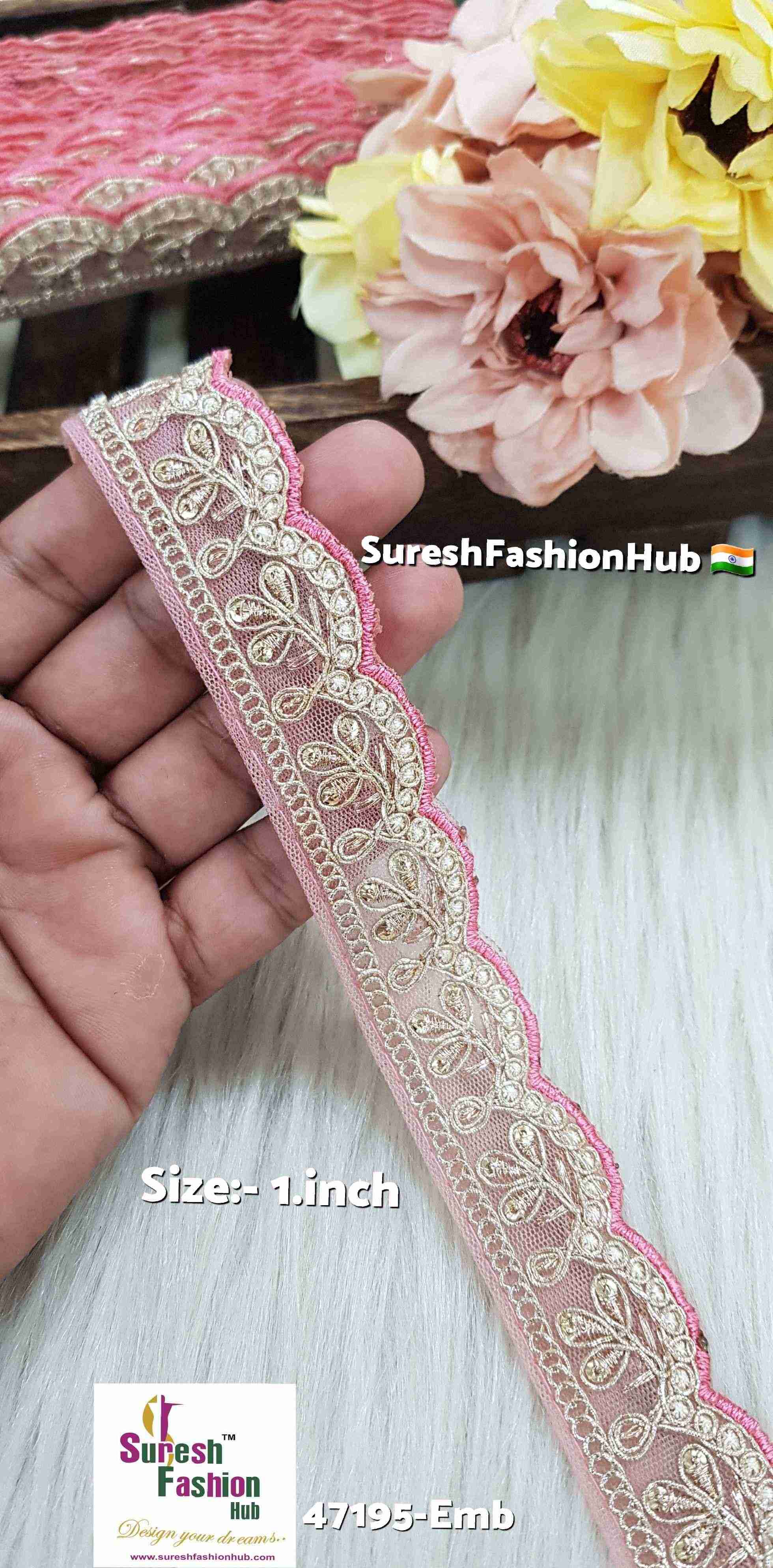 BabyPink Scalloped Pearl Embroidery Lace
