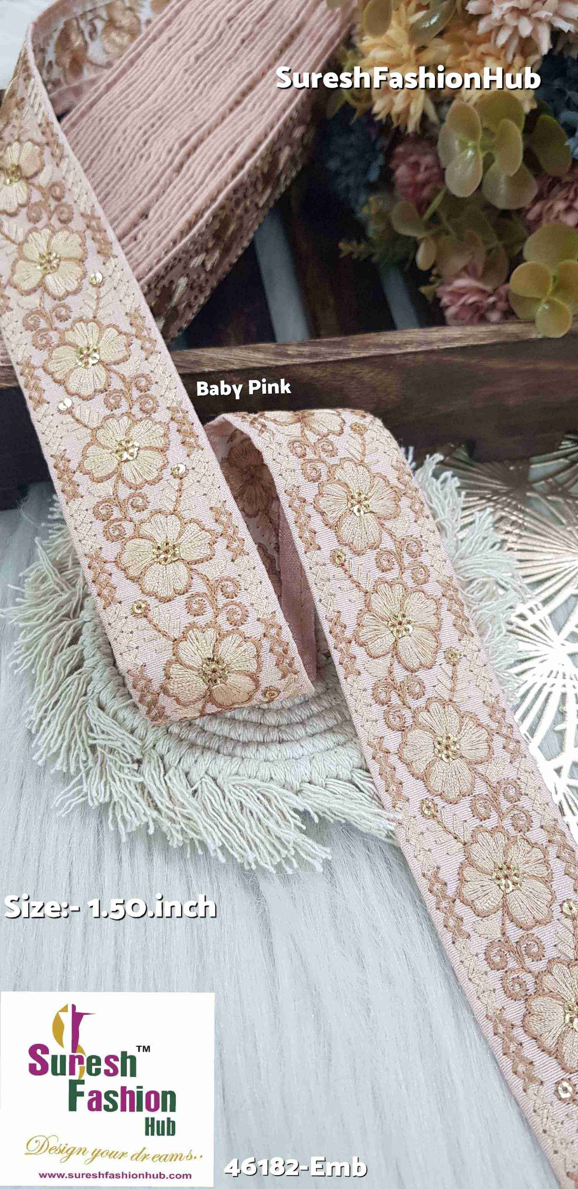  Jute-Colored Thread Baby Pink Embroidered Lace Fabric
