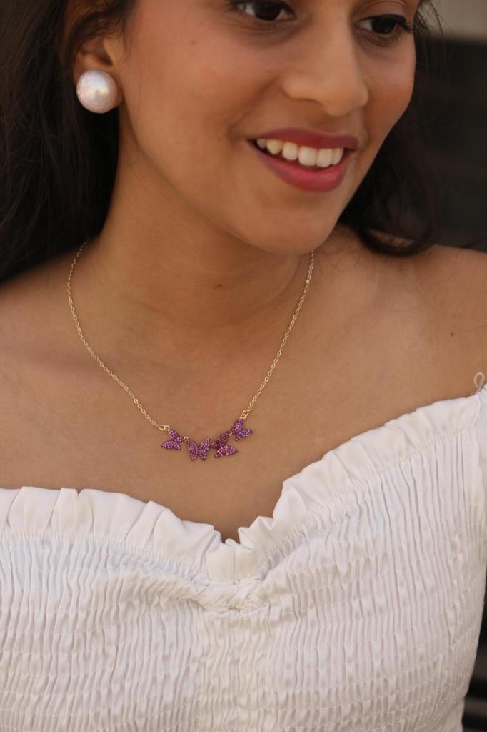 four pink butterfly necklace