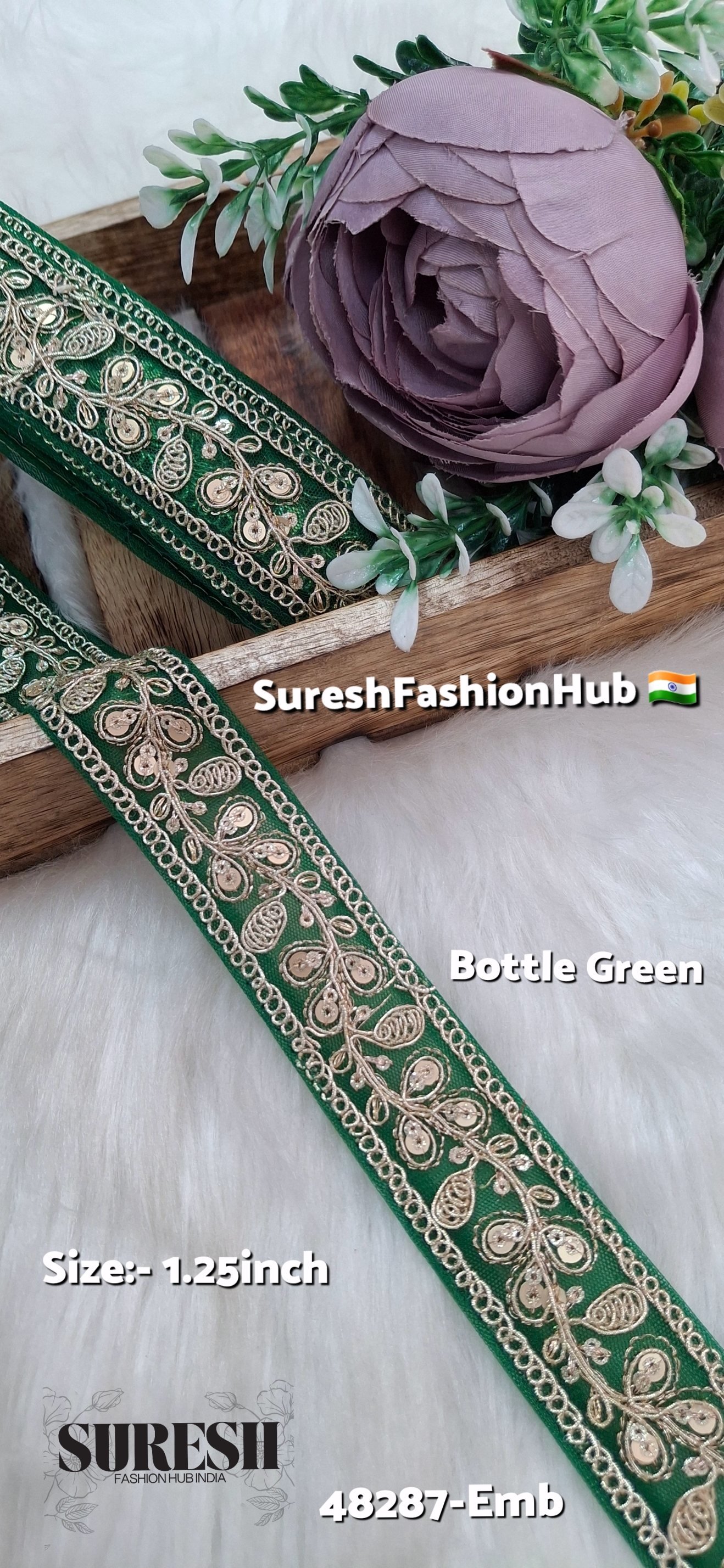 Bottle Green Pearl Dori Zari Embroidery Border Lace