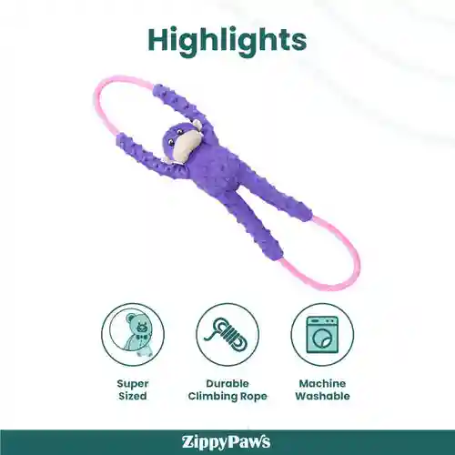Zippy Paws Rope Tugz Monkey Plush Toy for Dogs, Purple