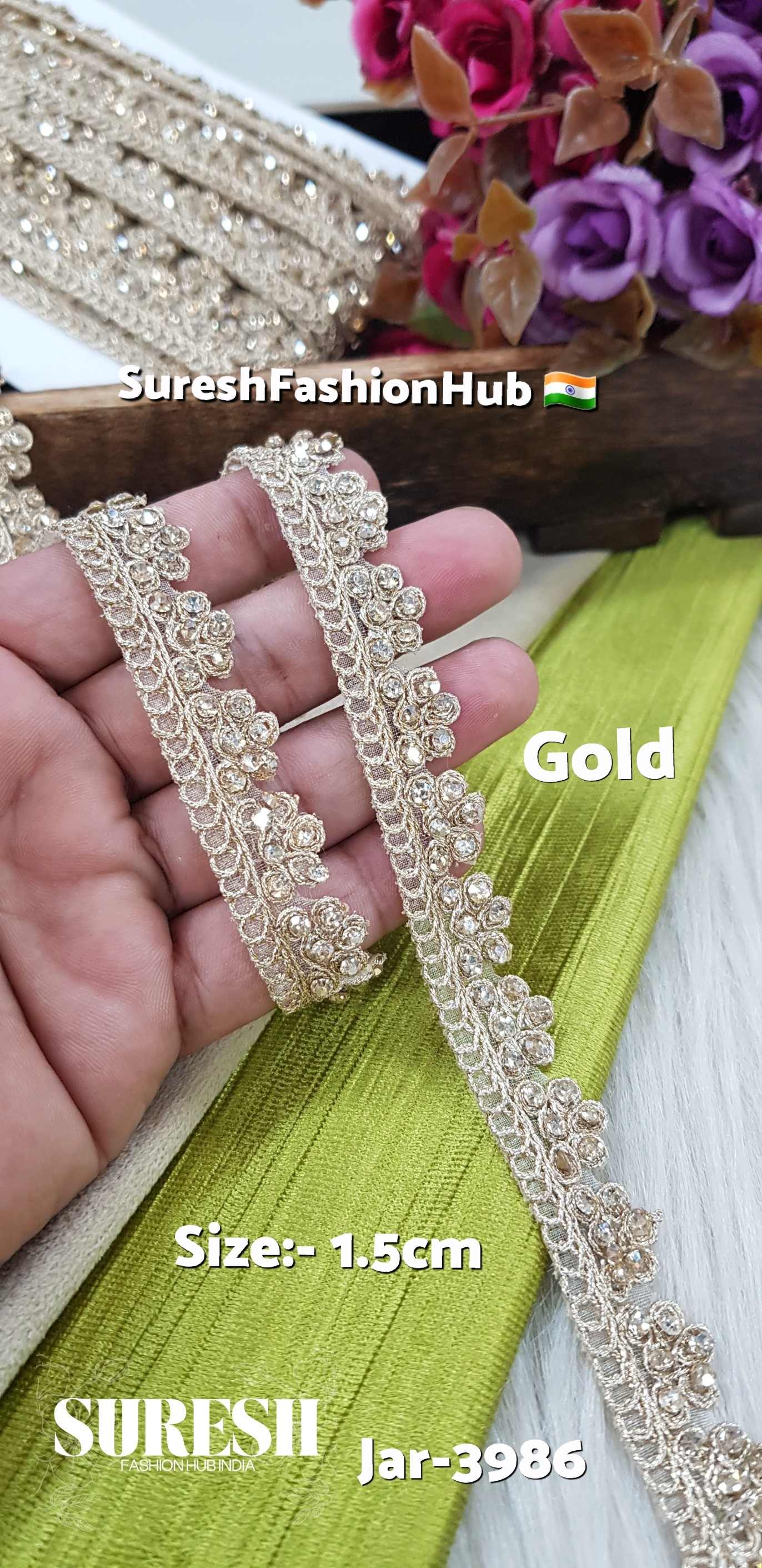 Jar-3986 Gold Organza Dori Diamond Lace – 1 Inch