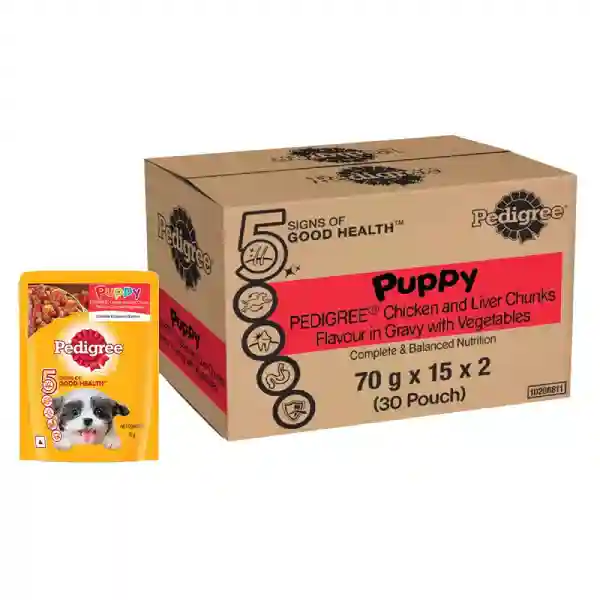 Pedigree Chicken And Liver Chunks Gravy With Veg Wet Puppy Food - 70 g
