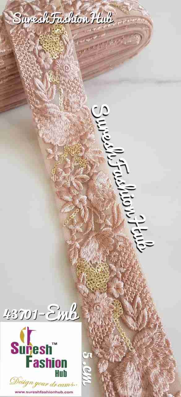 Golden Zari Threaded Petals On  Cream Net Embroidery Trim