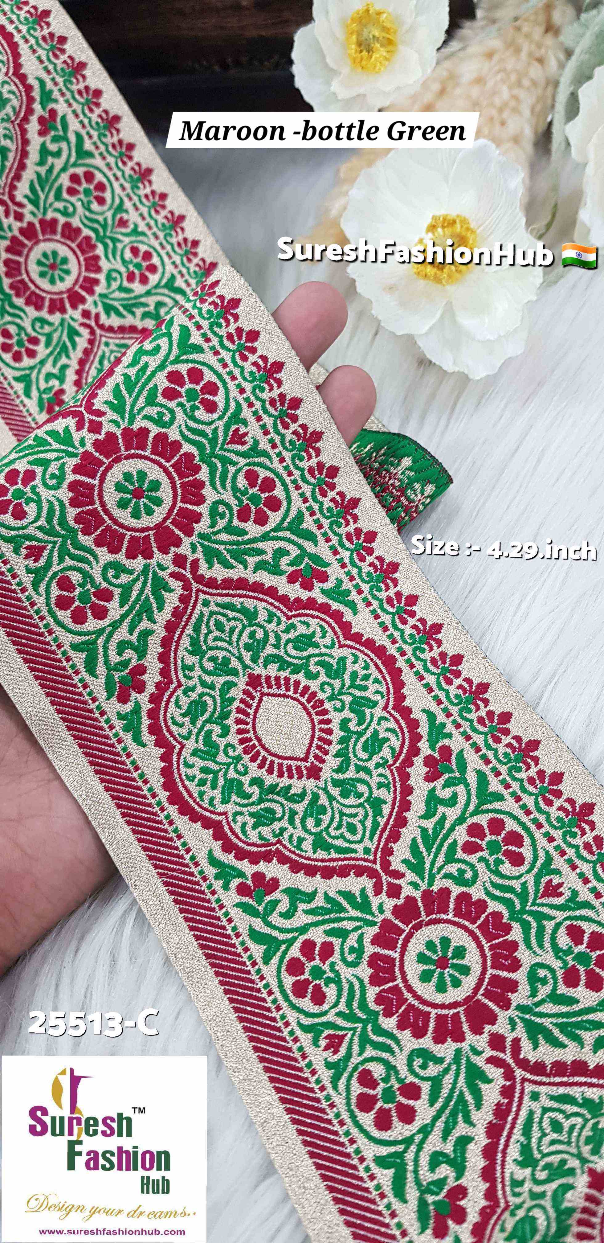 Certainly! Here are some ALT text suggestions that incorporate a variety of keywords to help improve your visibility on Google: 1. "Navratri Banarasi Laces - Traditional Indian Festive Laces" 2. "Golden Silver Banarasi Lace - Elegant Metallic Trims for Garments" 3. "Cutwork Banarasi Laces - Intricate Openwork Designs"