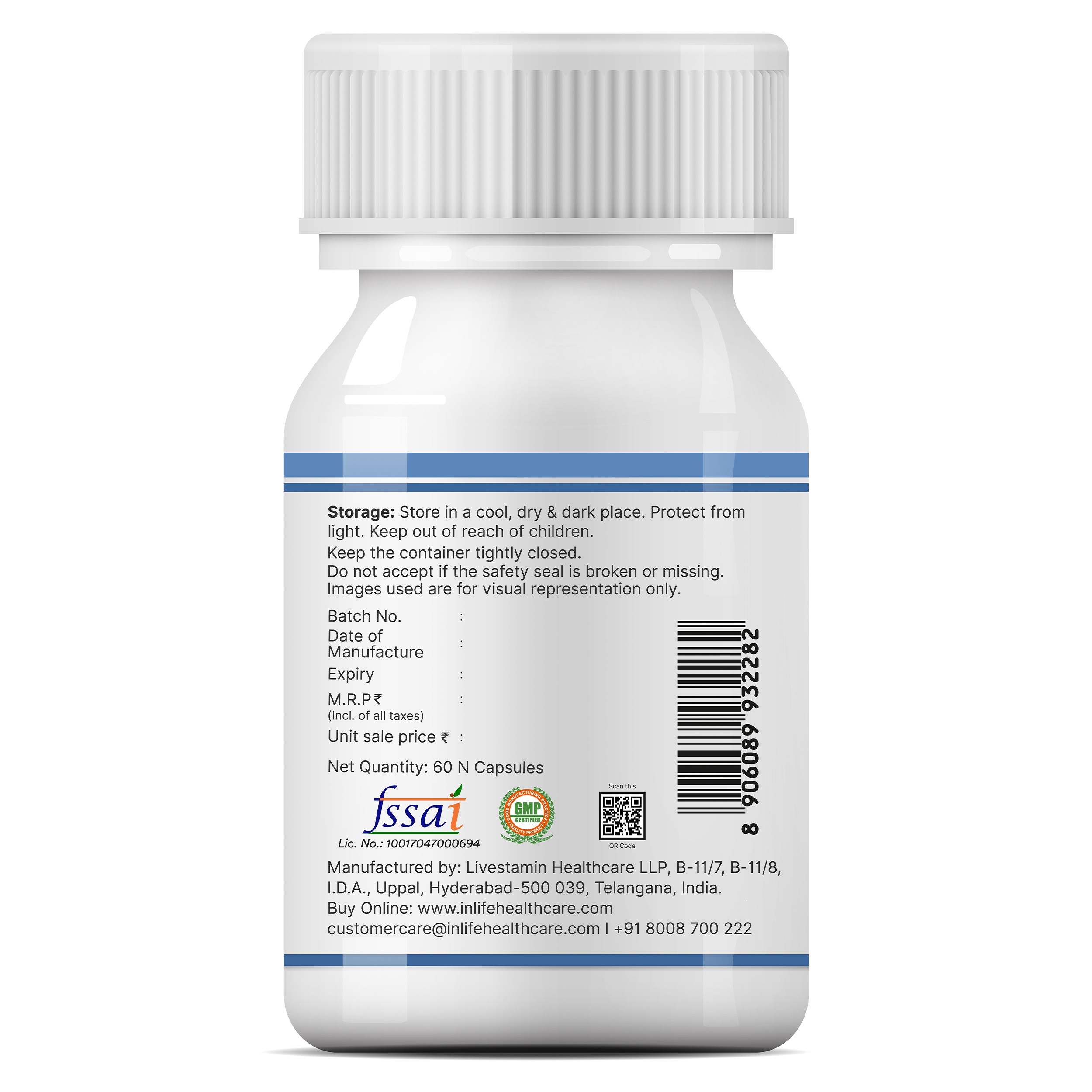 INLIFE Lactobacillus Acidophilus Probiotic 5 Billion CFU with FOS, 60 Caps | Prebiotic FOS 20 mg, Supports Gut Health and Digestion, Vegetarian Capsules, 60 Servings, Health Supplement