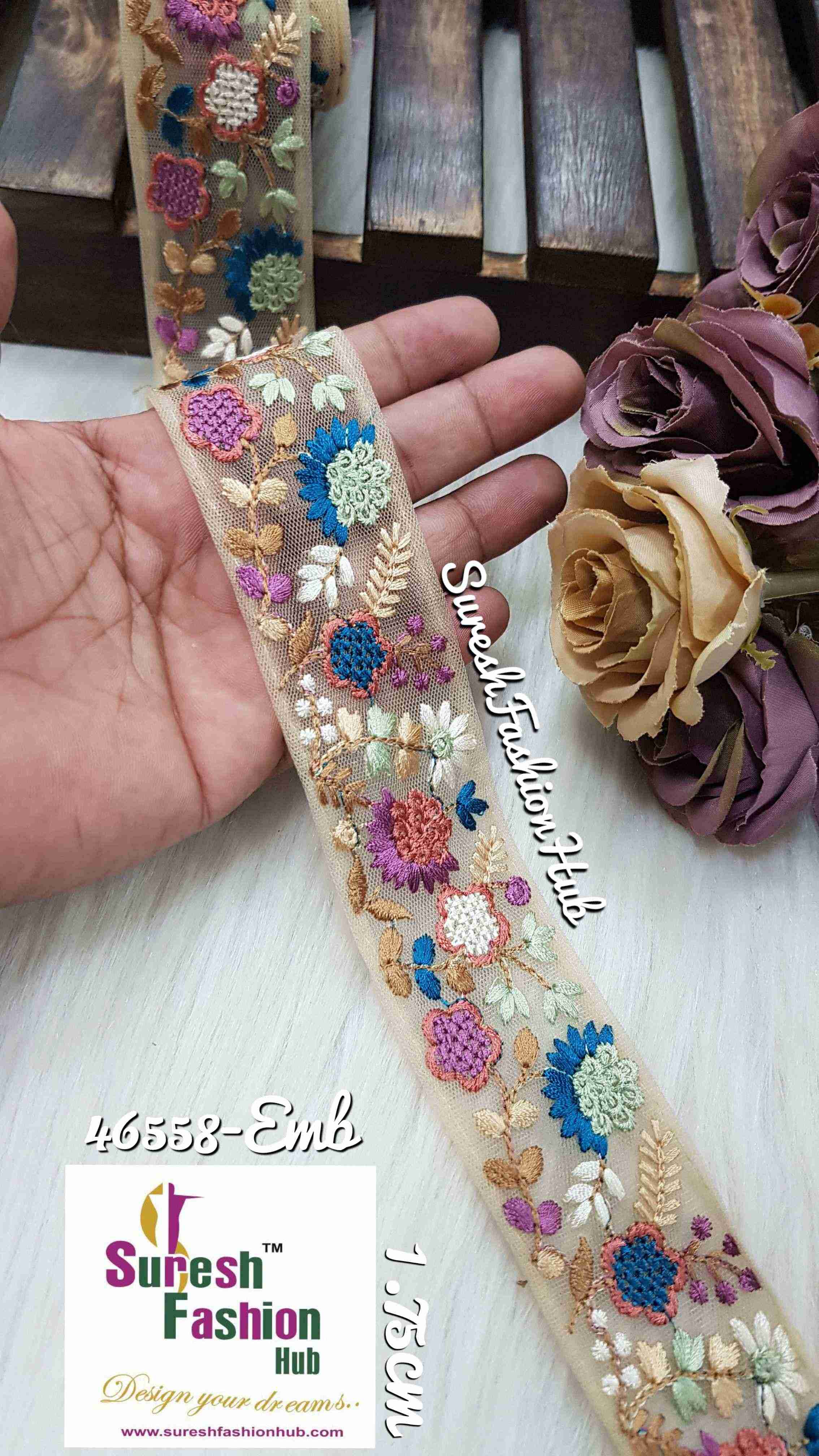 Beige Kaleidoscope Net Embroidery Laces