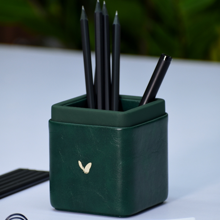 Pen/Pencil Holder | Faux Leather | Square Small | Moderno | Olive Green