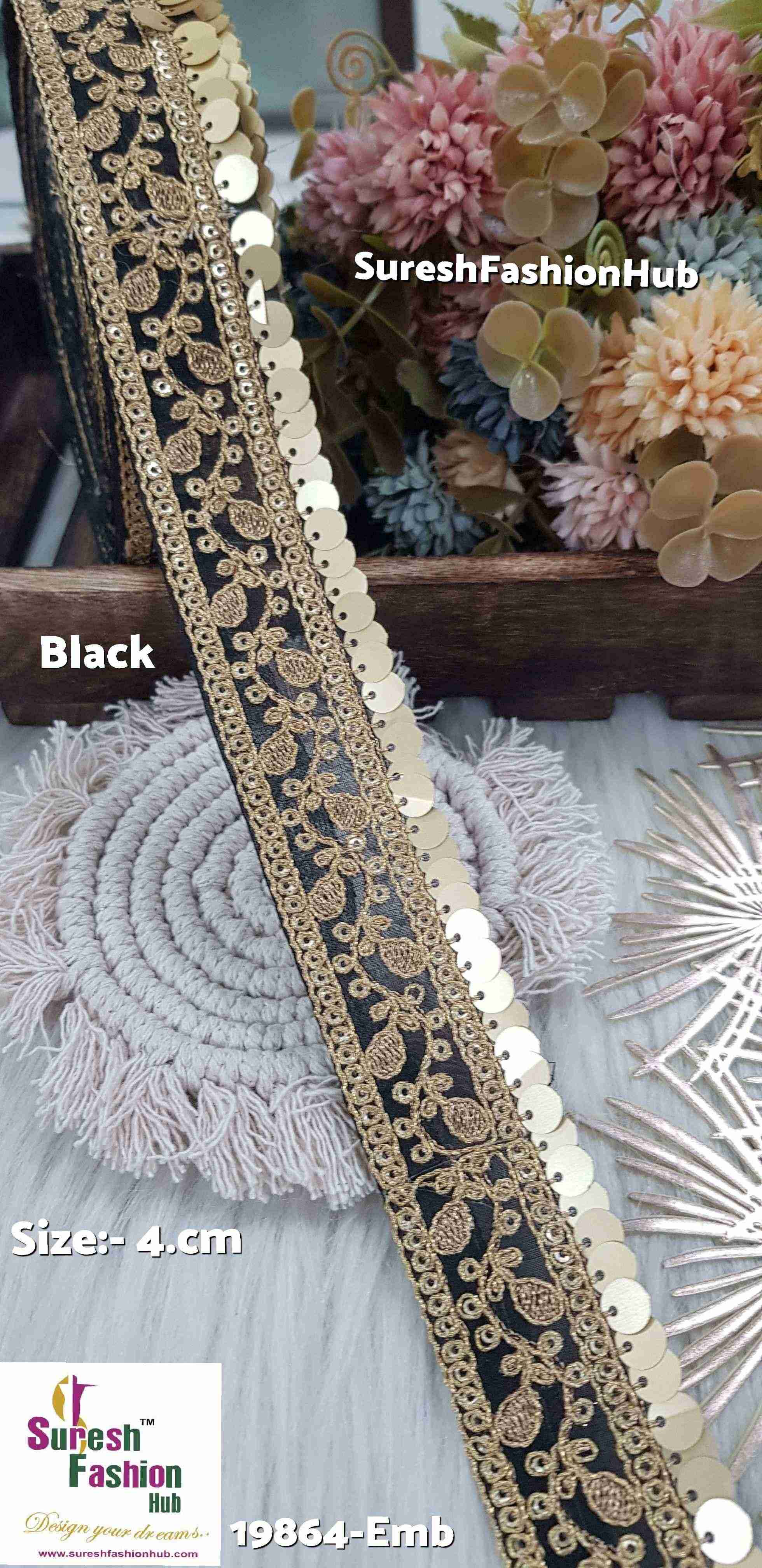 Black Color Floral Organza Embroidered Lace Roll