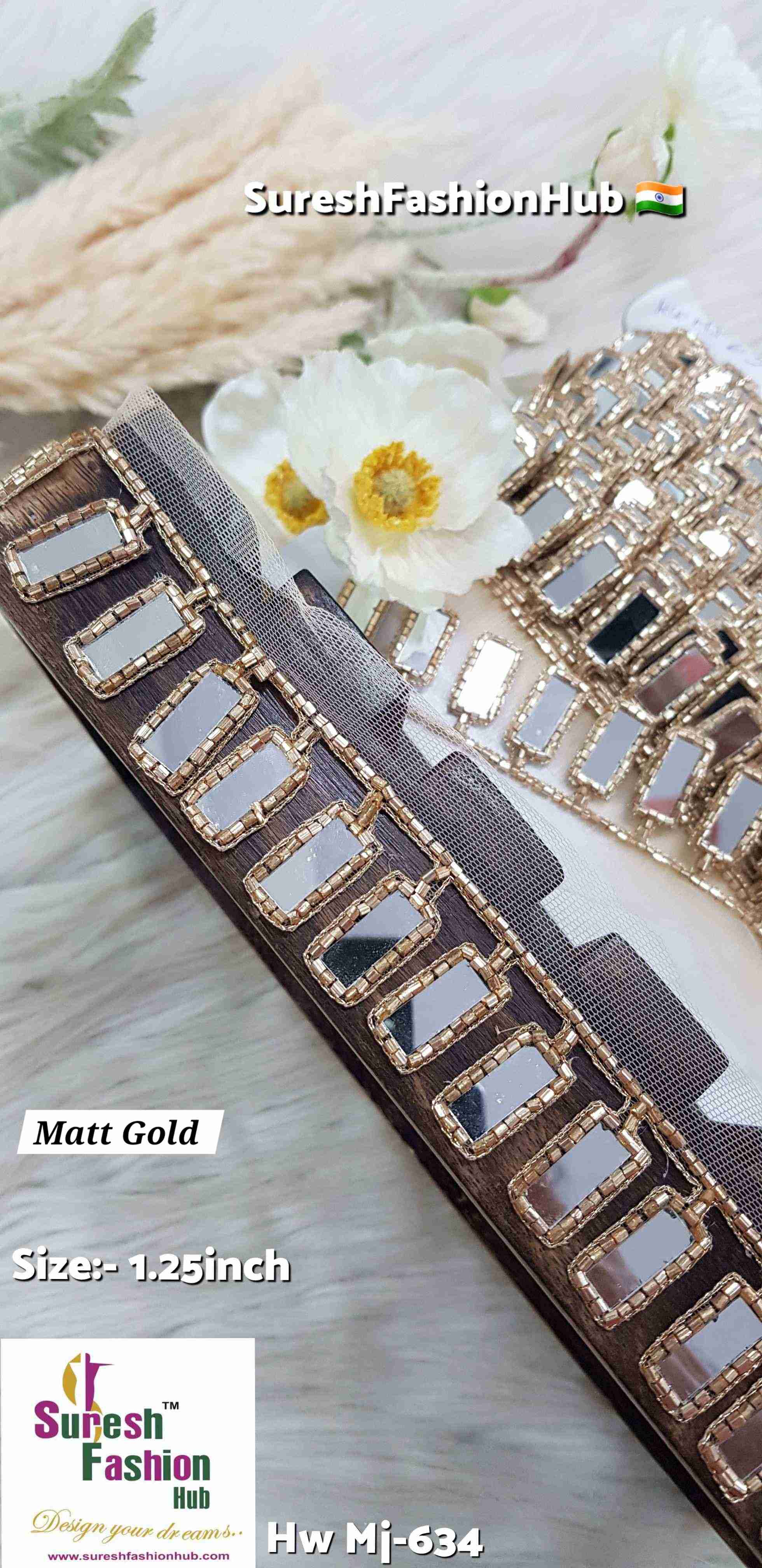 Matt Gold Hanging Mirror Handwork Lace