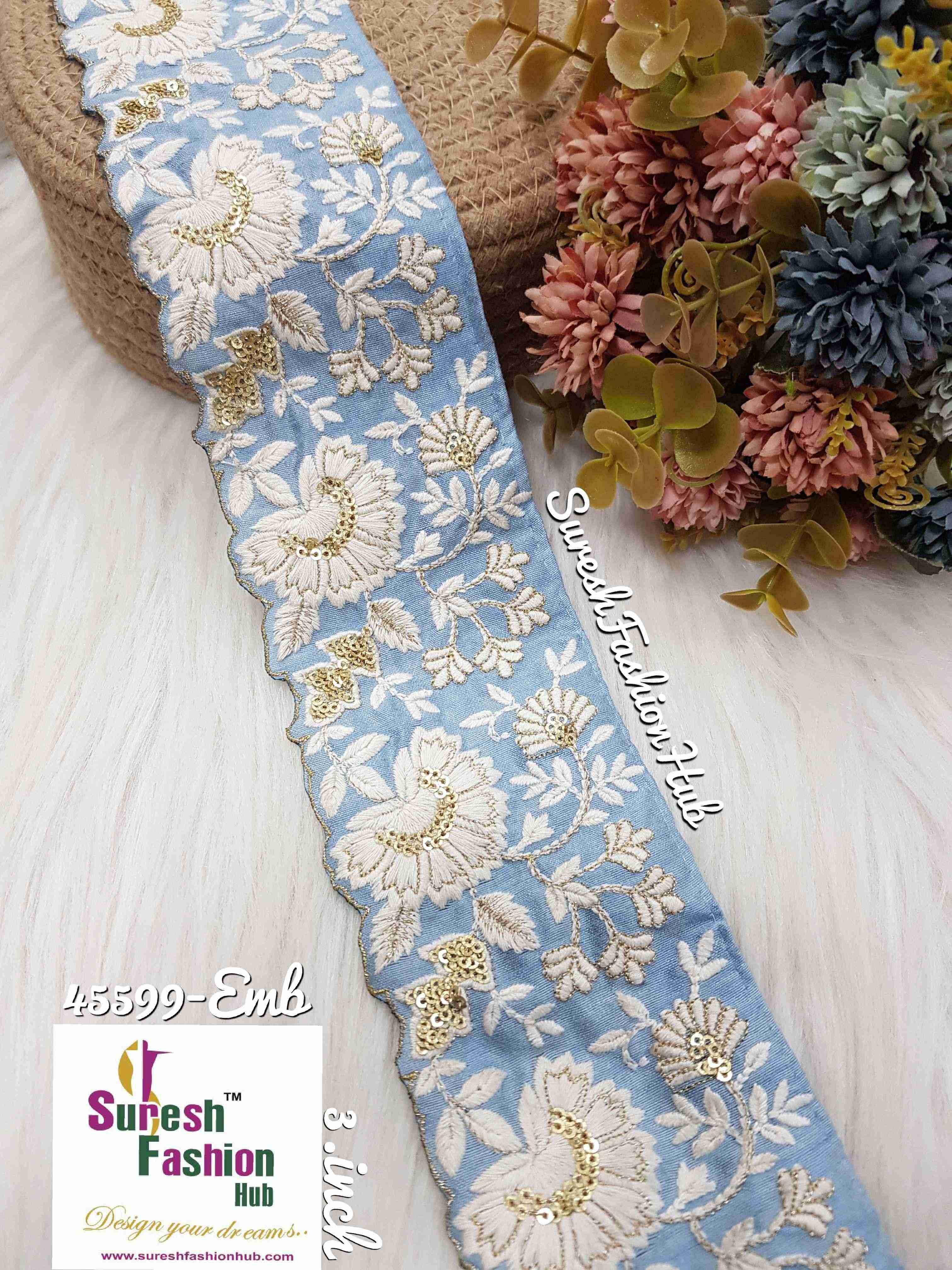Baby Blue  Bloom Embroidered Trim