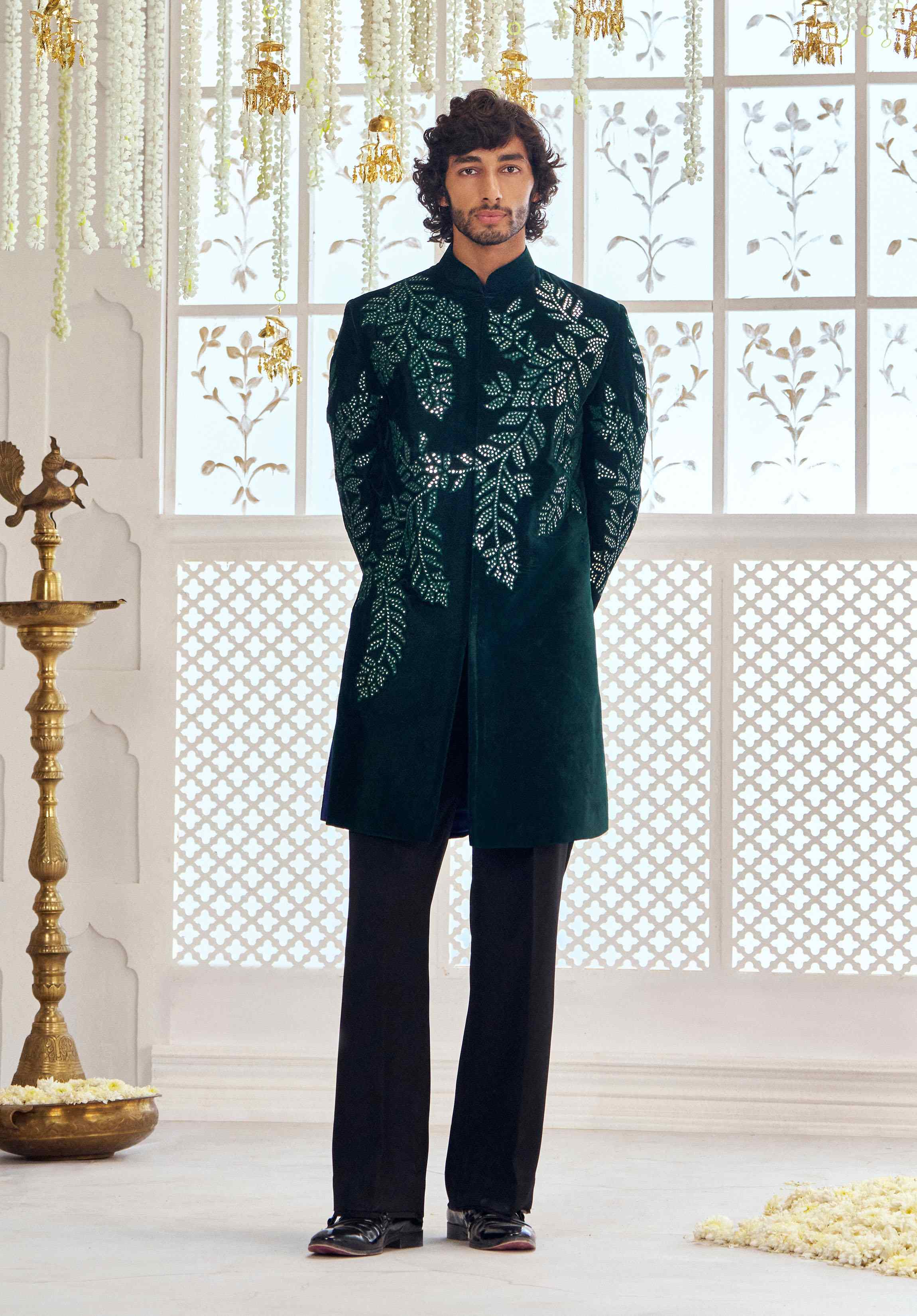 Green Velvet Sherwani