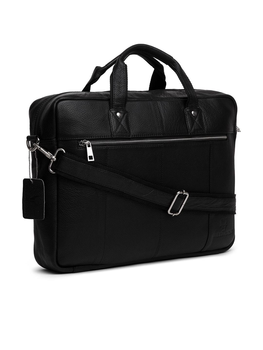 WildHorn 100 Genuine Leather Black Laptop Bag for Men