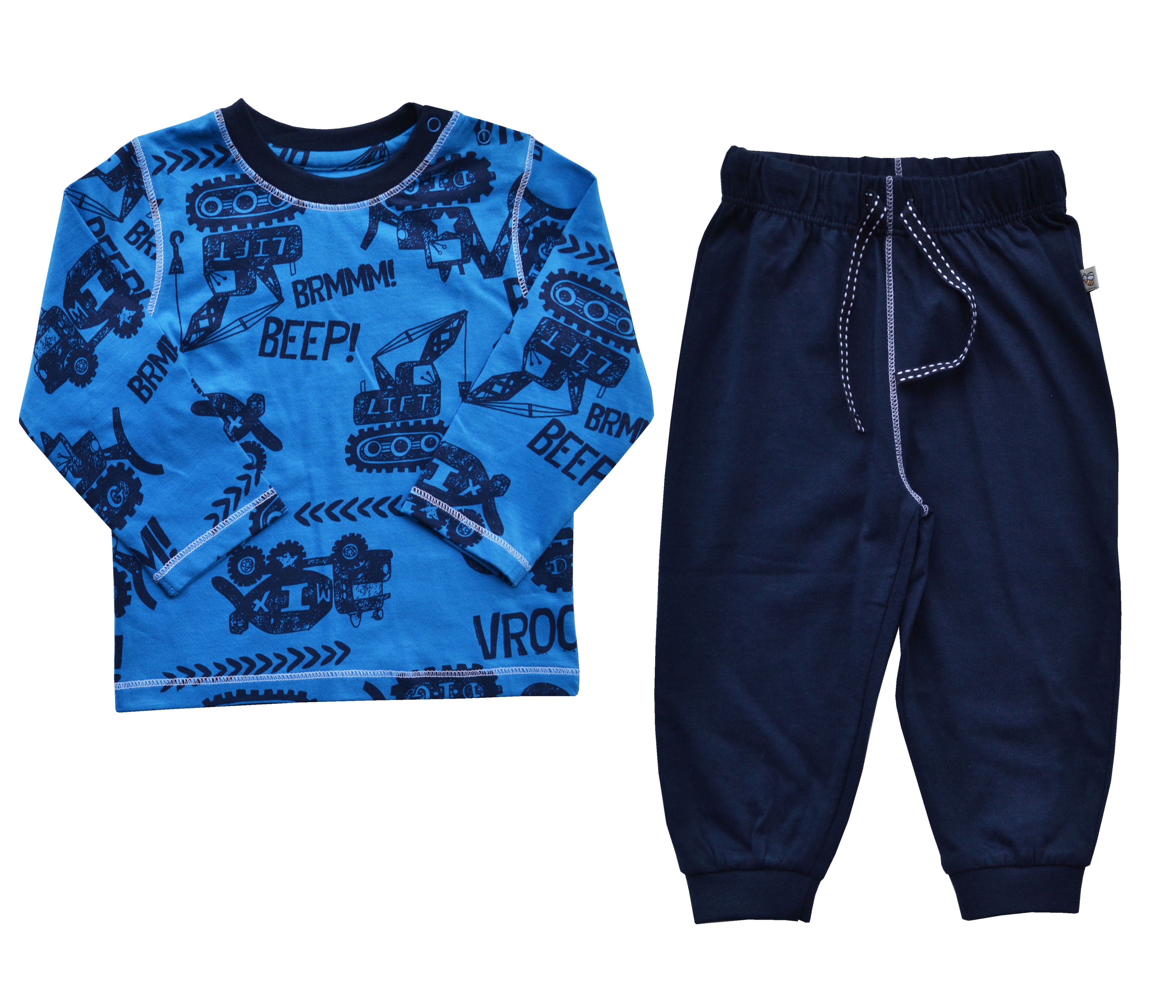 Babeez | Blue Allover Car Printed T-Shirt + Navy Long Pant Set (100% Cotton Jersey) undefined