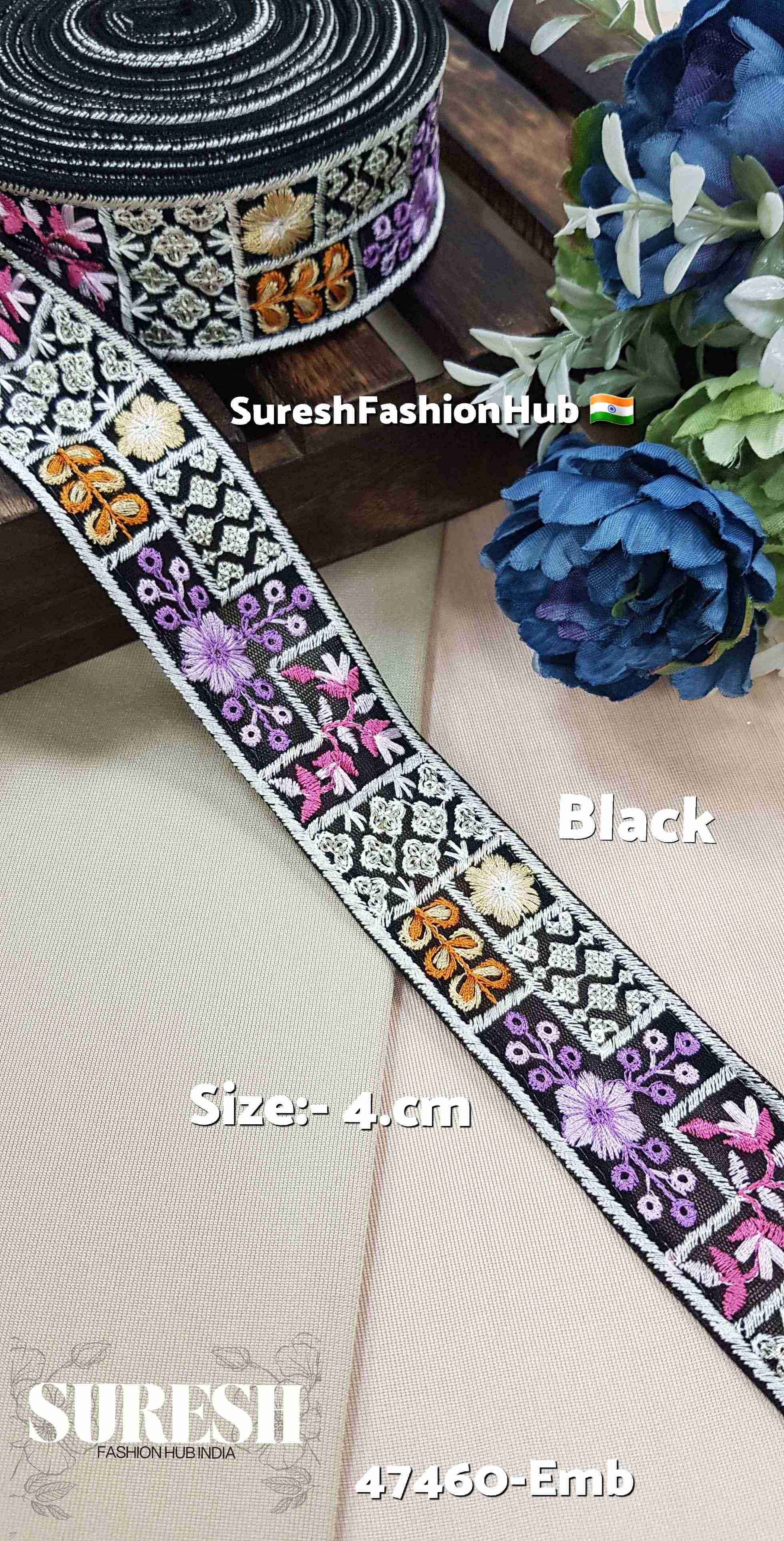 Black Embroidered Floral Net Lace