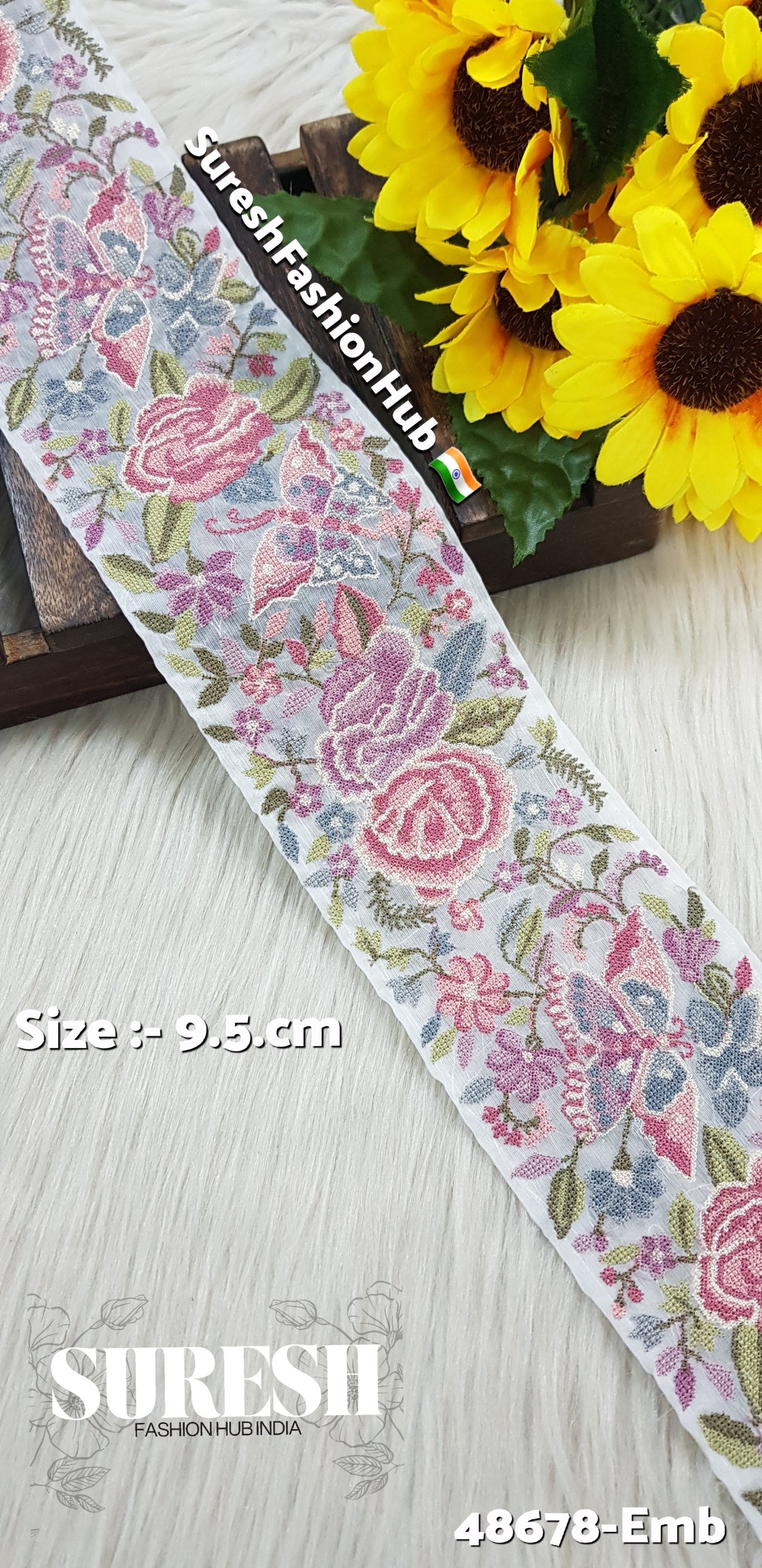 48678-Emb Color No 2 Cross Stitch Butterfly & Flower Border
